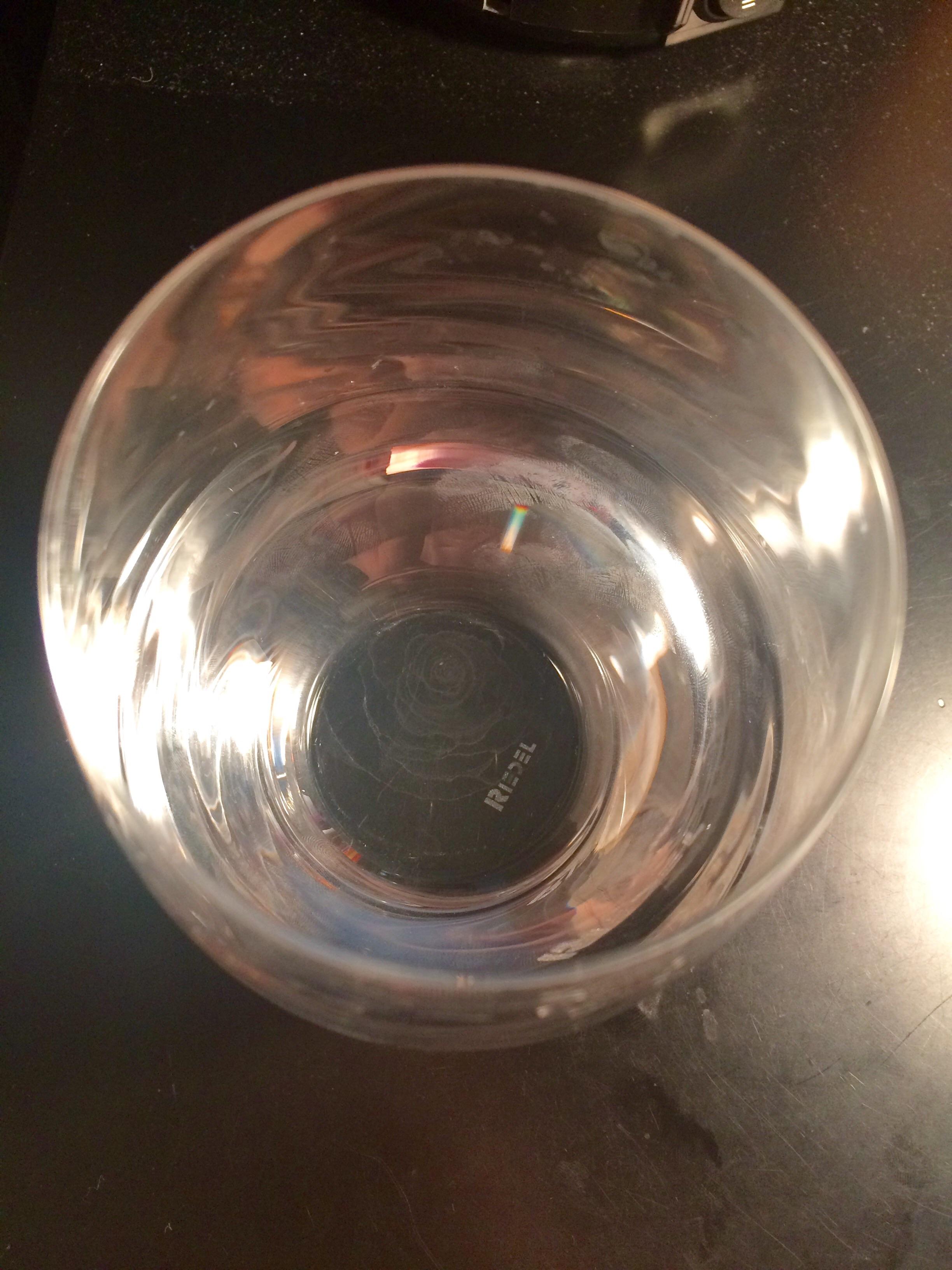 Water spots from the dishwasher created a rose on the bottom of this