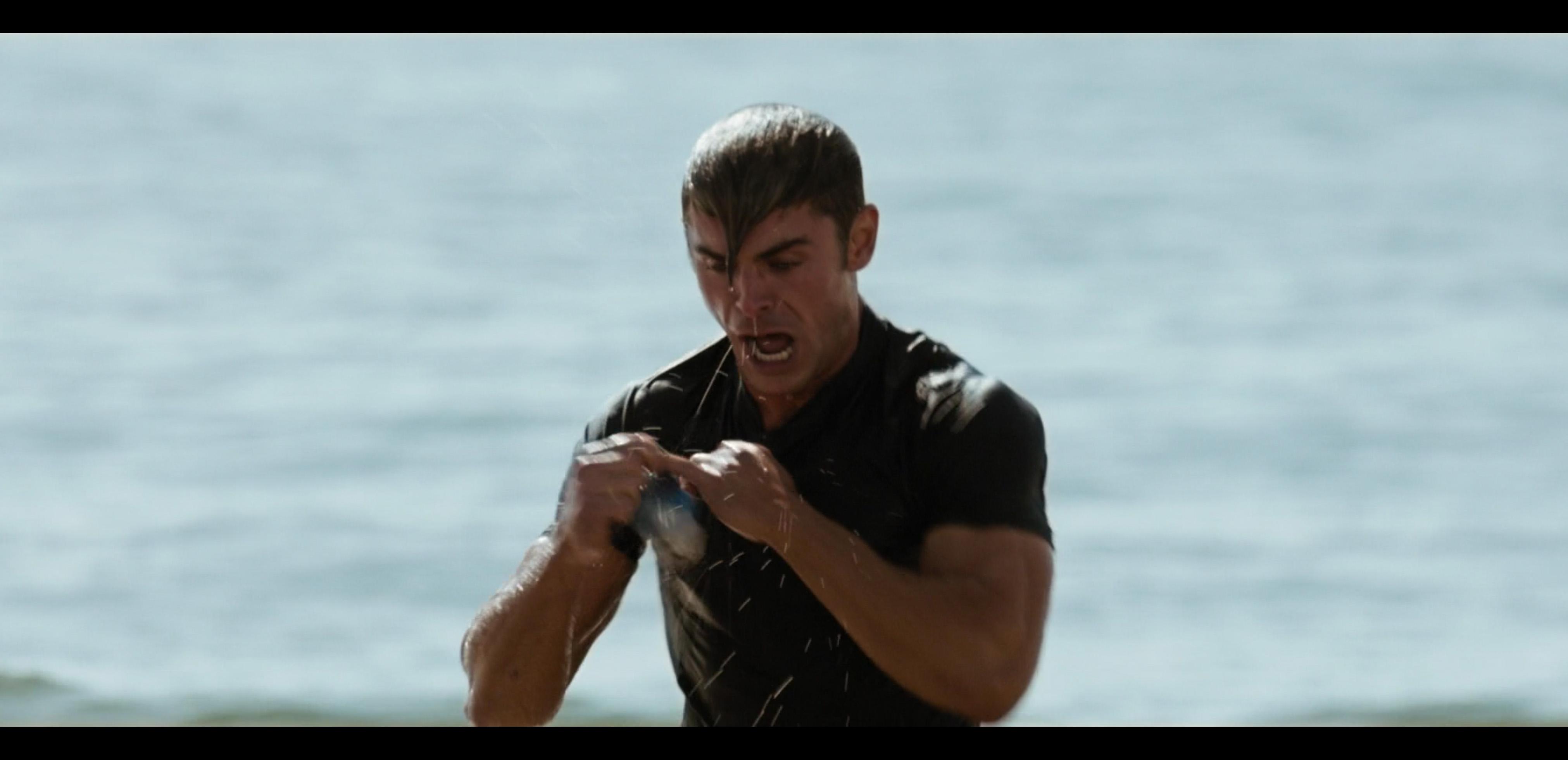In Baywatch [2017] Zac Efron is supposedly an experienced swimmer, yet