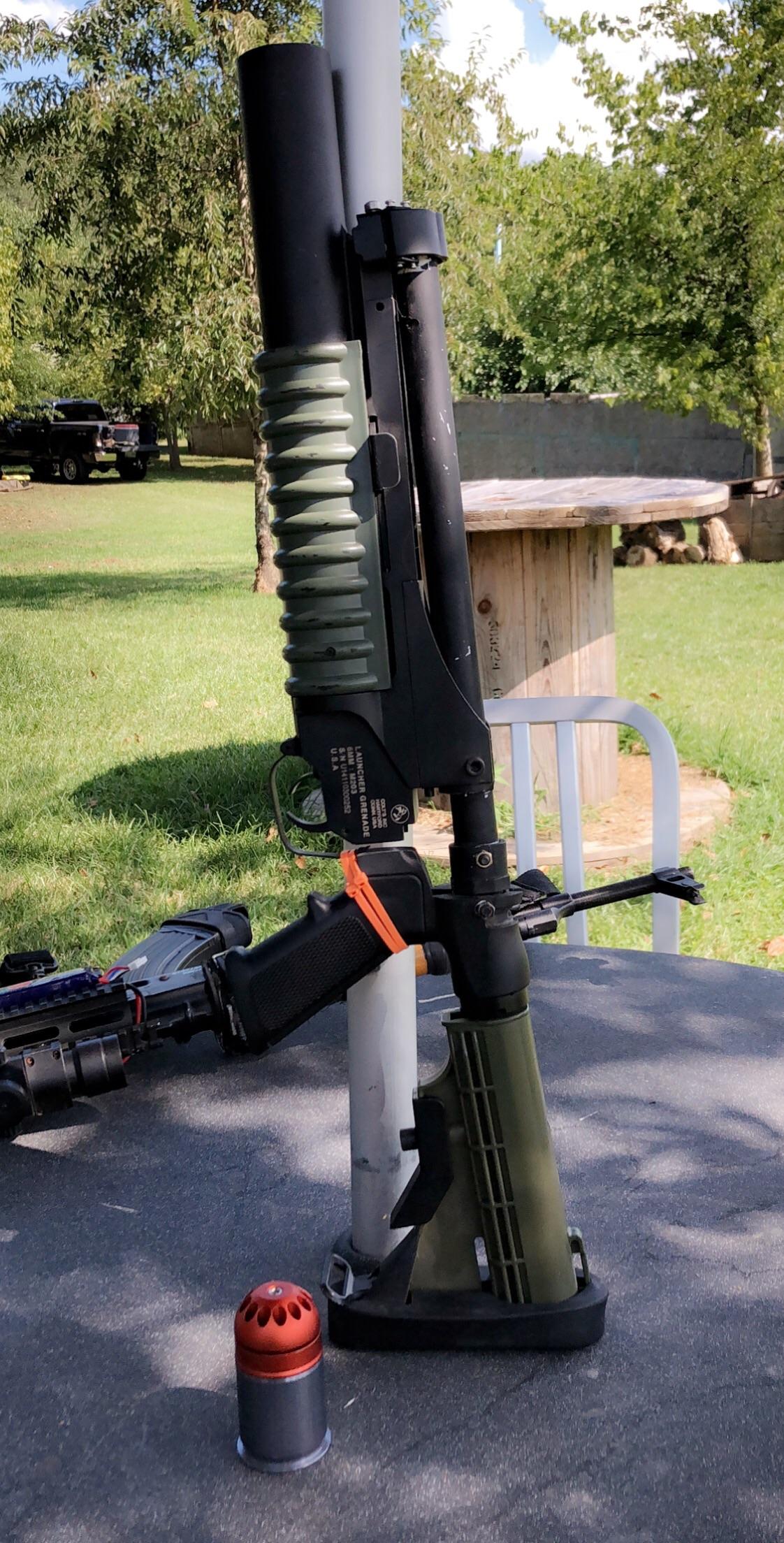 Homemade standalone M203 made out of PVC and an old 12 g. Grip r/airsoft