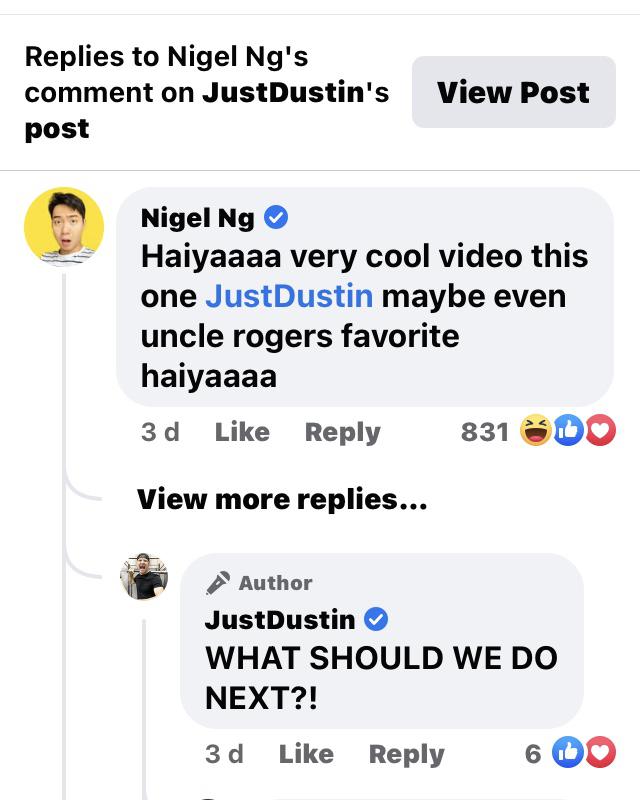 Uncle roger & justDustin collaboration please. I want to see uncle