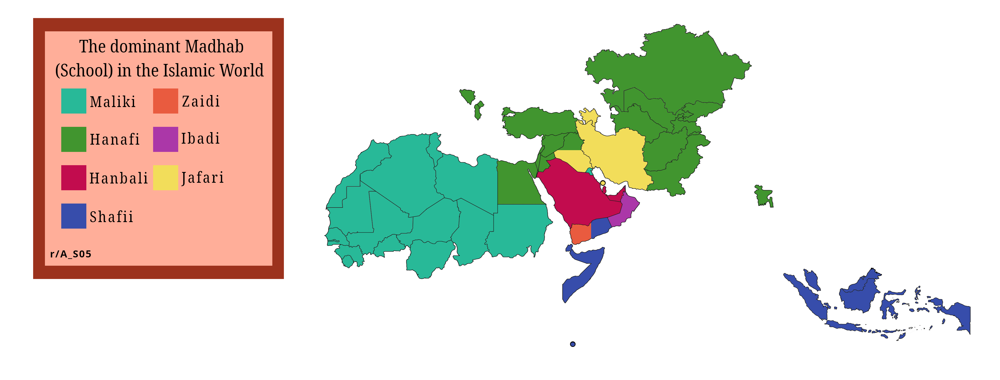 Dominant Madhab (School) in the Islamic World r/MapPorn