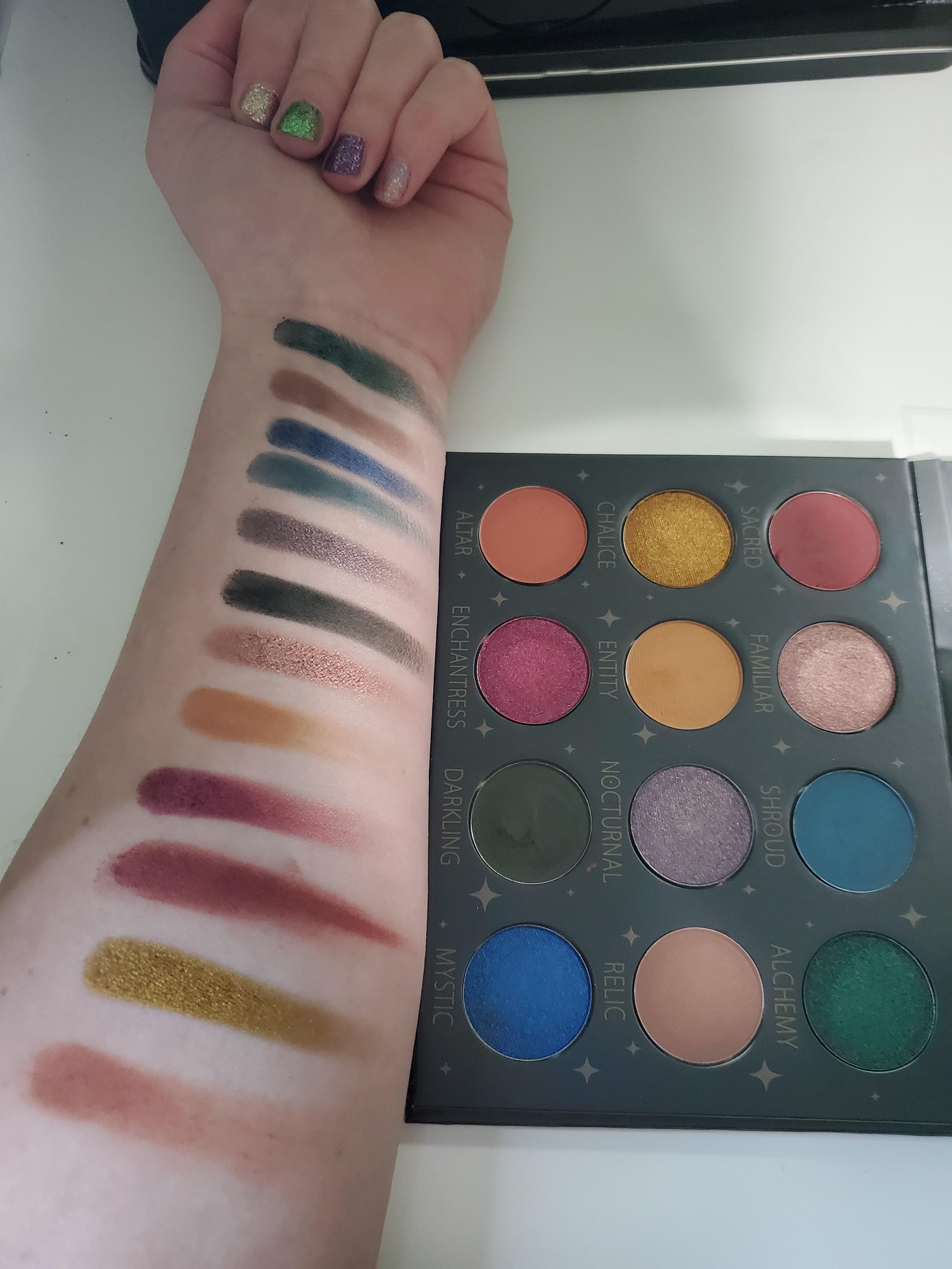 Shroud Cosmetics Arcana palette on fair skin swatchitforme