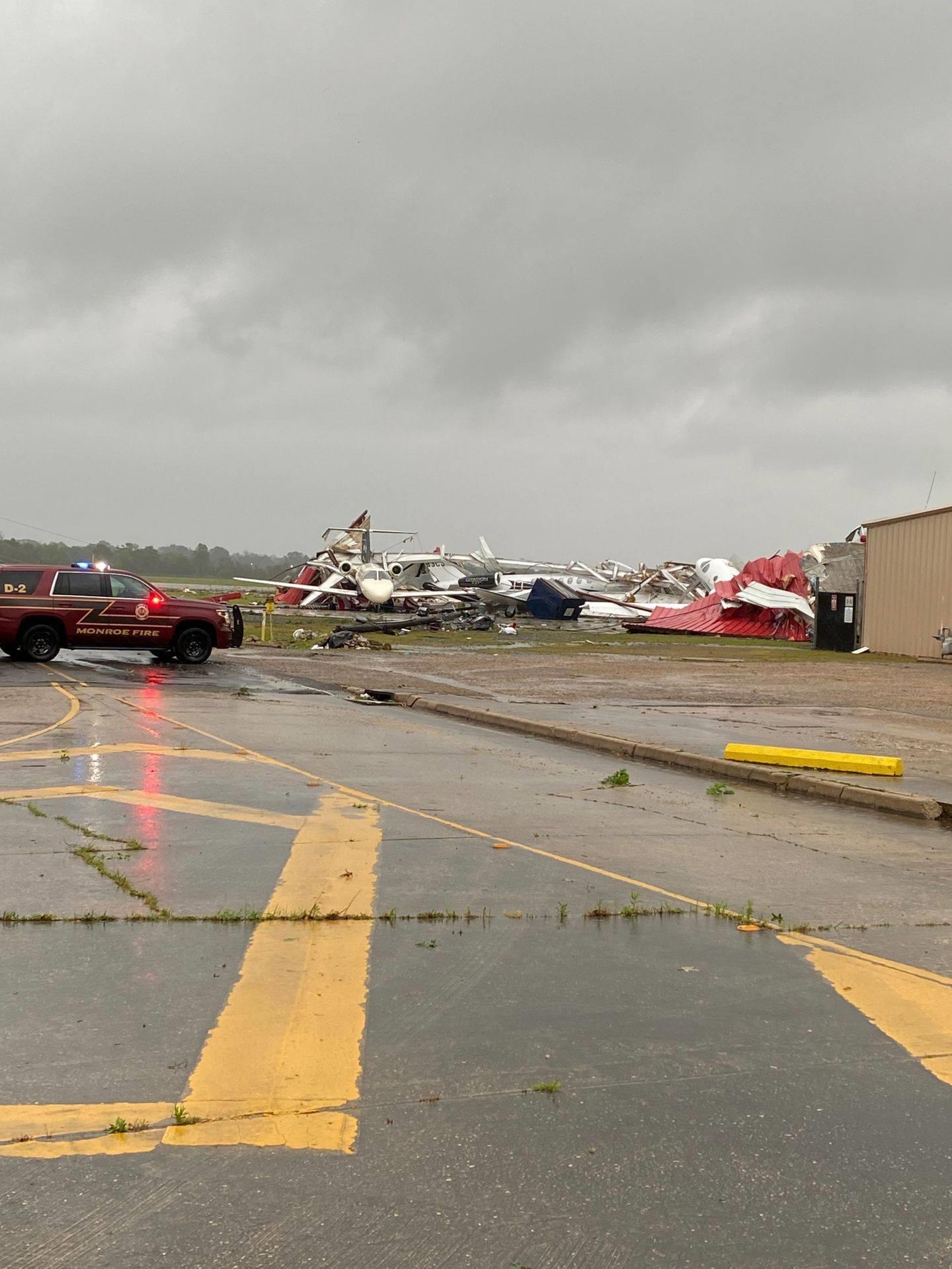 Tornado aftermath in Monroe LA regional airport. For rule 3 does your