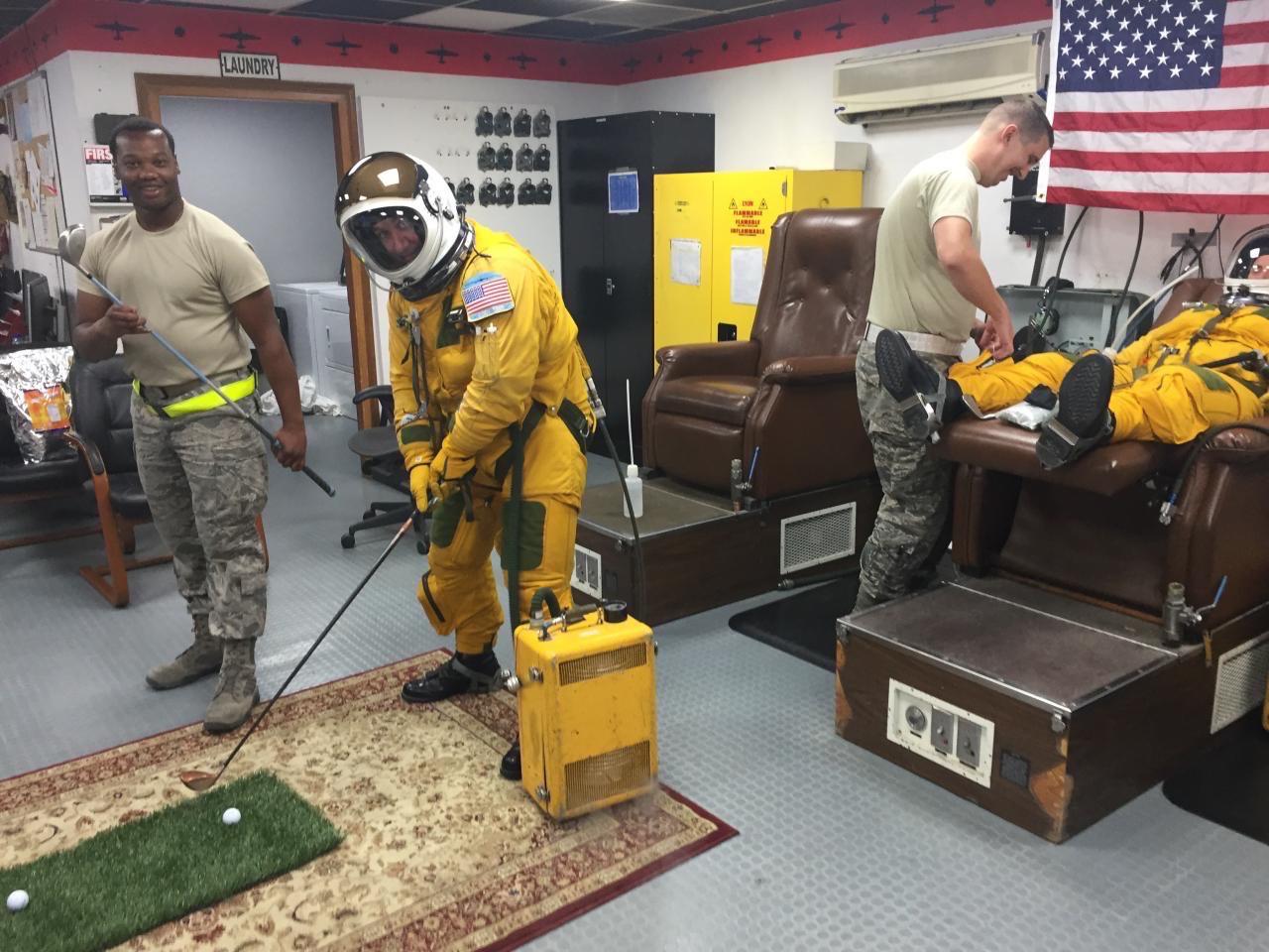 A U2 crew getting ready and enjoying the donations from Bunkers in Baghdad (charity organizer by