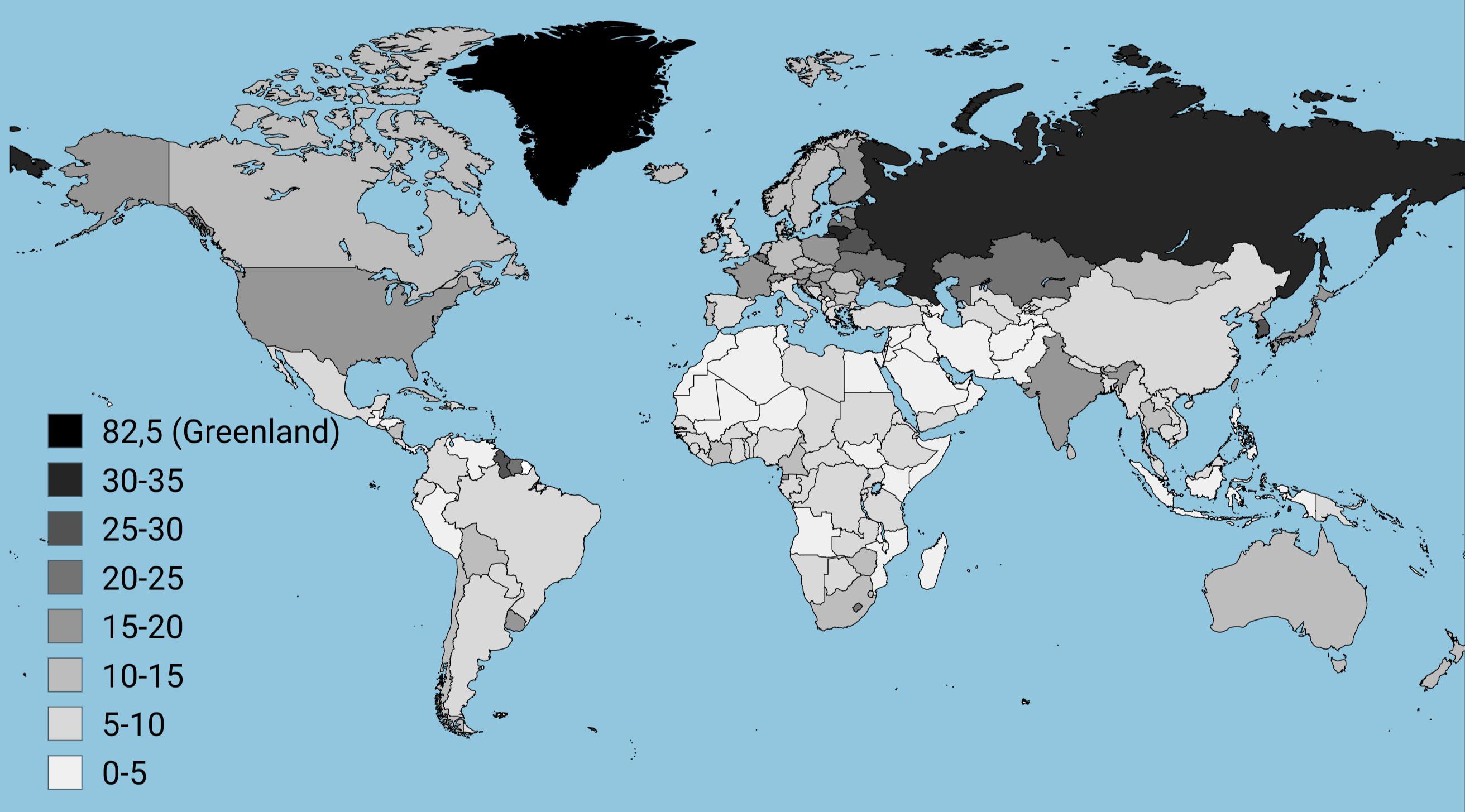 suicide rate per 100,000 inhabitants by country r/MapPorn