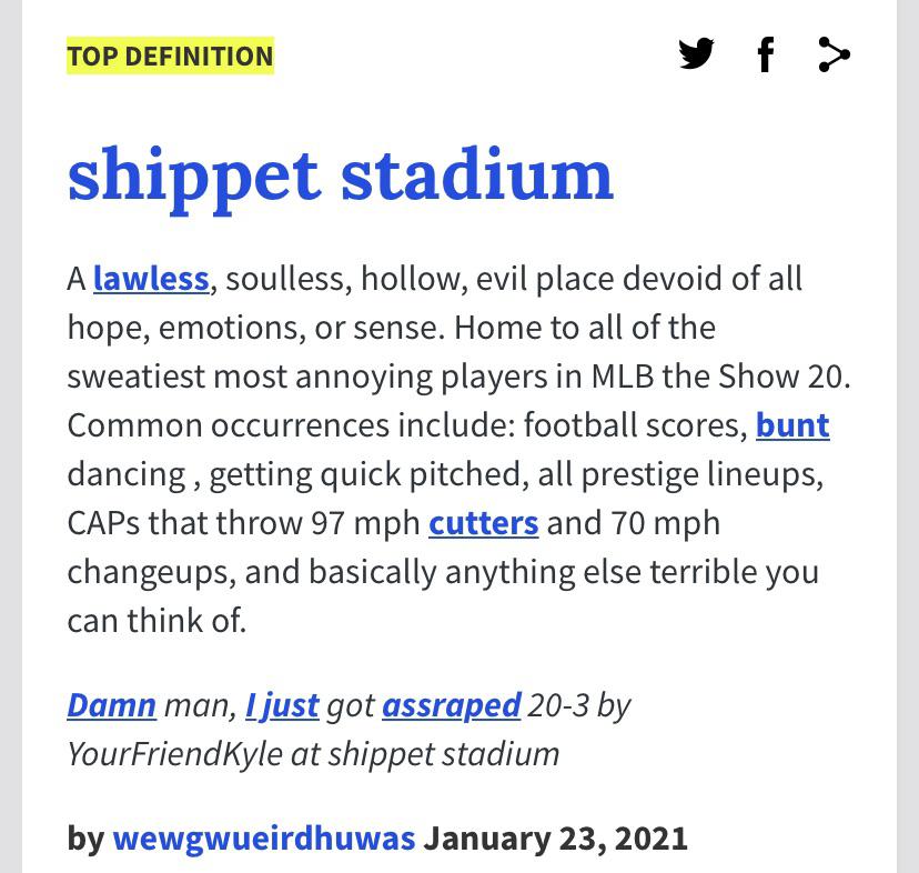 The Urban Dictionary definition of Shippett Stadium r/MLBTheShow