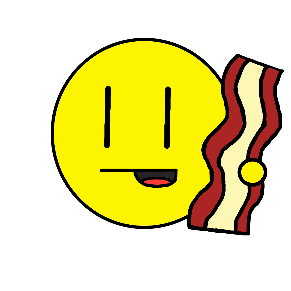 Here's Bacon Studios new logo! (Our mascots name is Bacon Boi and this
