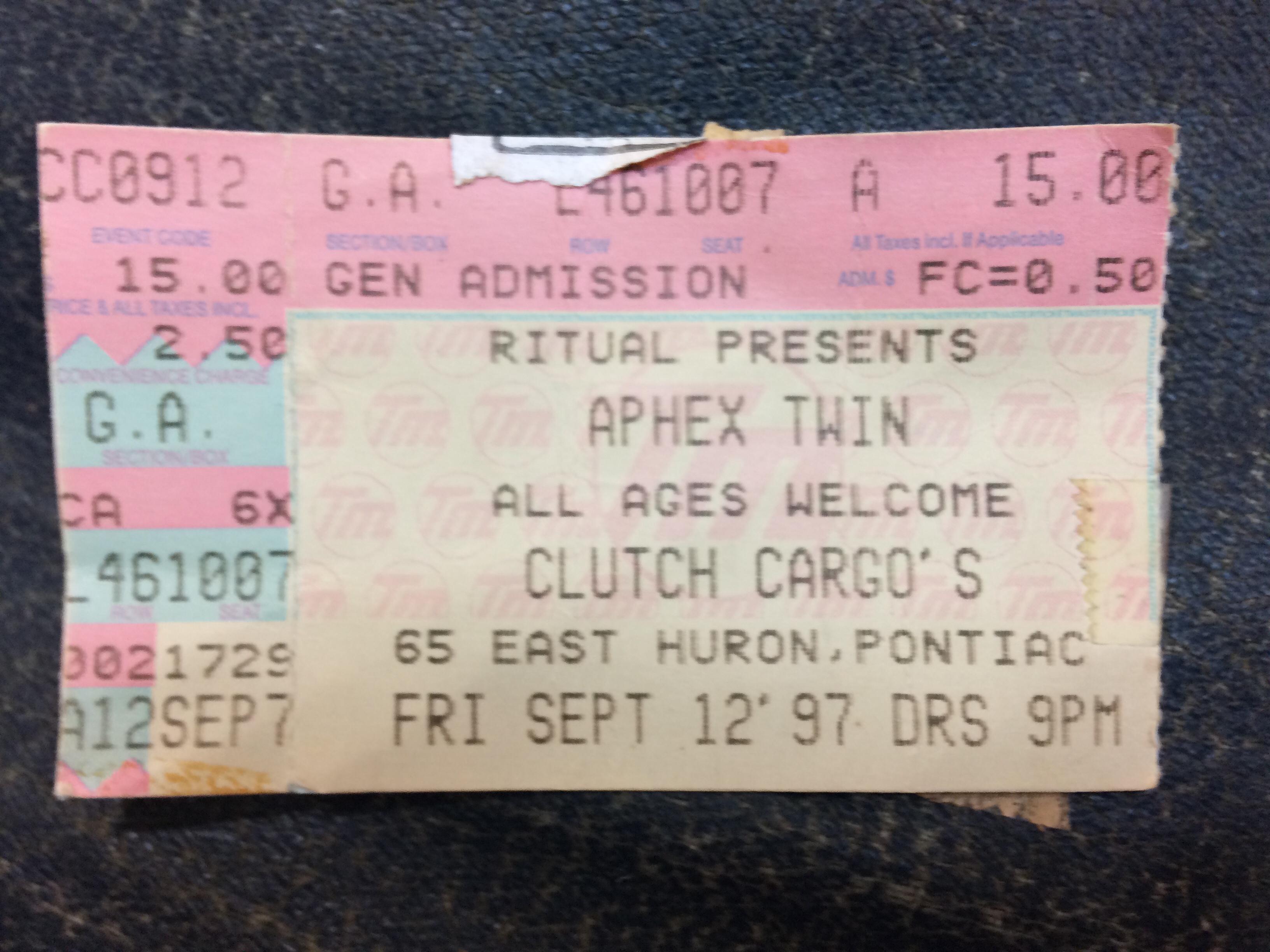 Aphex Twin FRI SEPT 12 1997 9PM Clutch Cargo's Pontiac, MI r