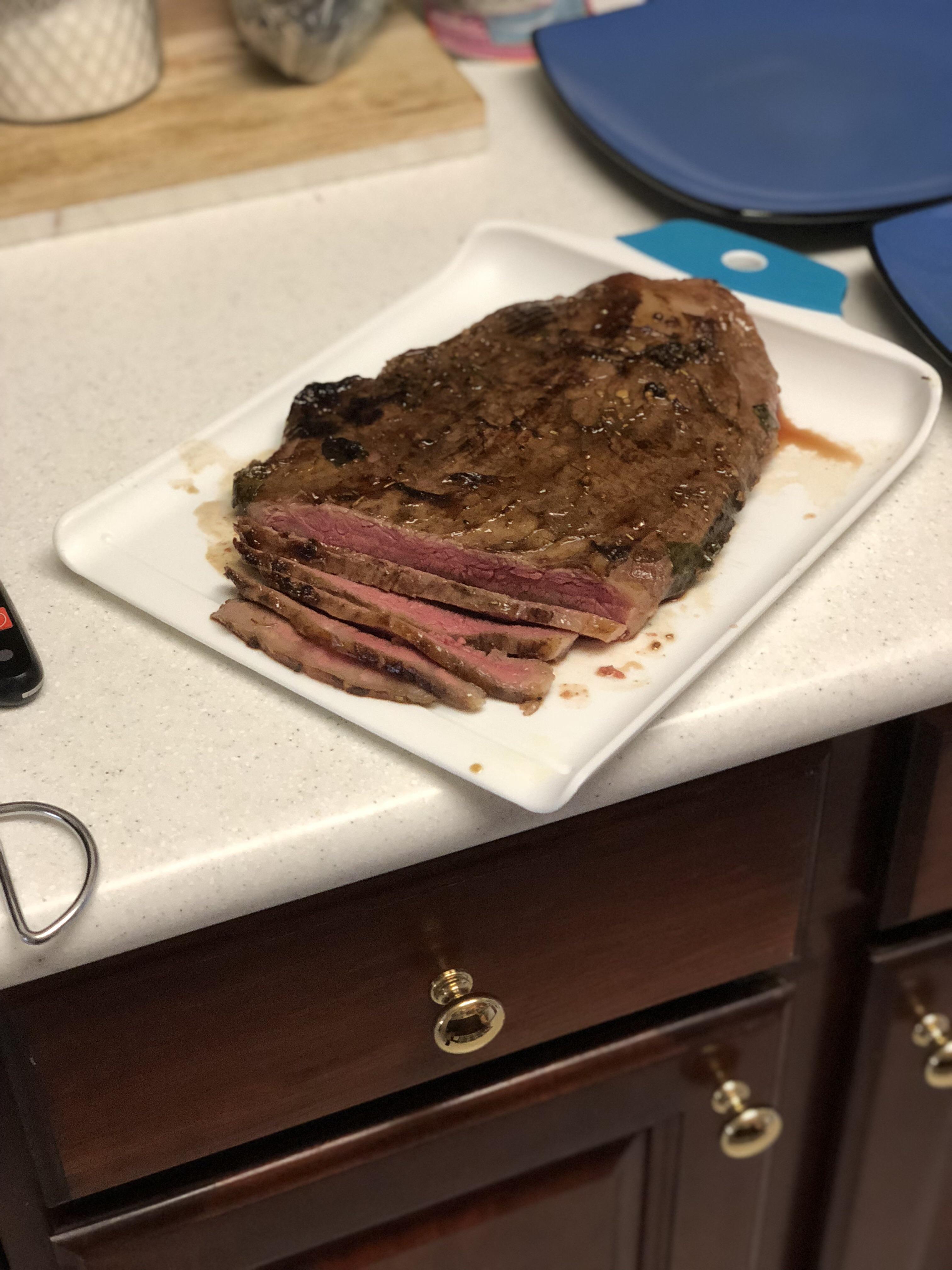 Local flank steak marinated for 12 hours, sous vide for 1 hour at 129