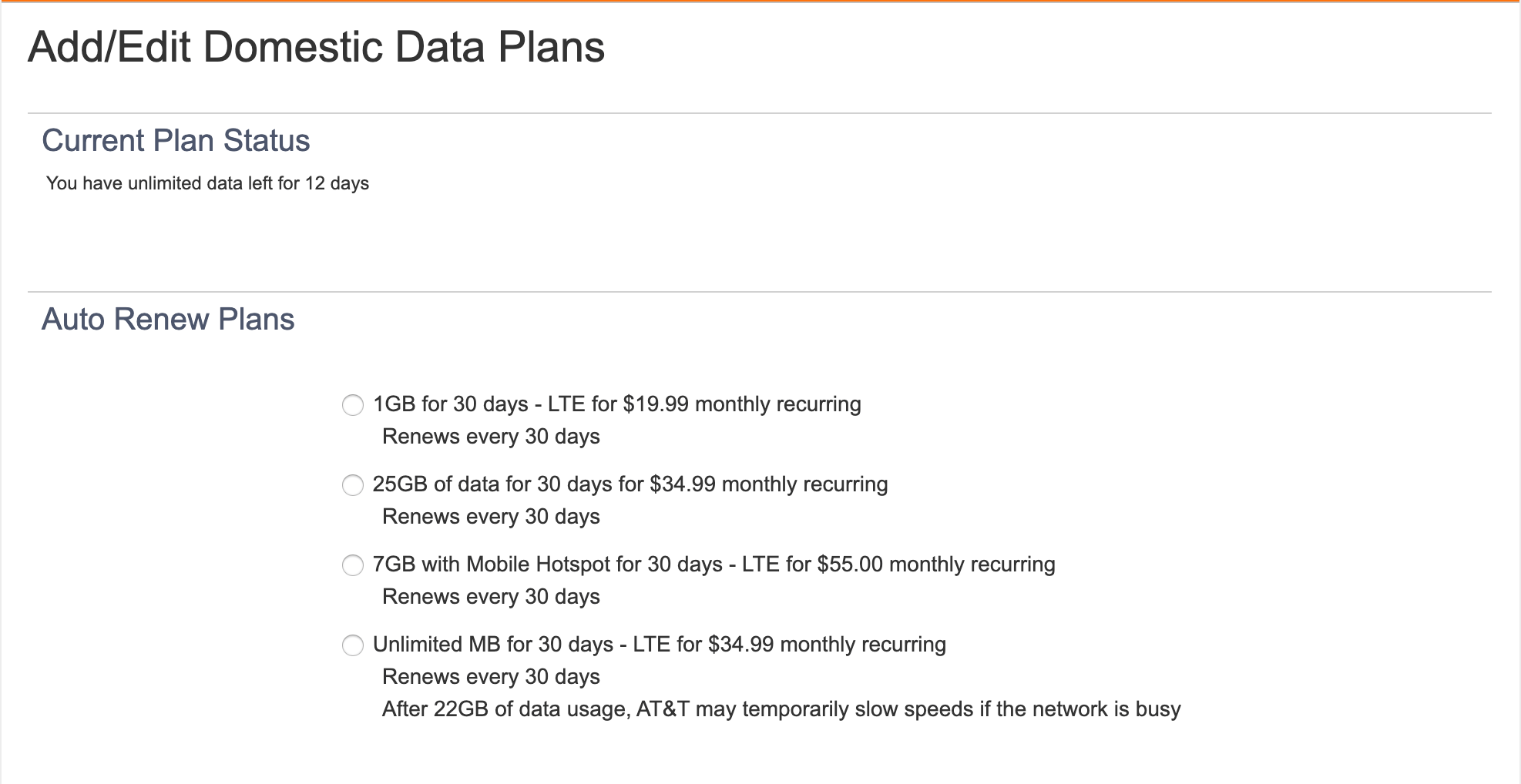 AT&T iPad Unlimited Plan returned today in account. NoContract