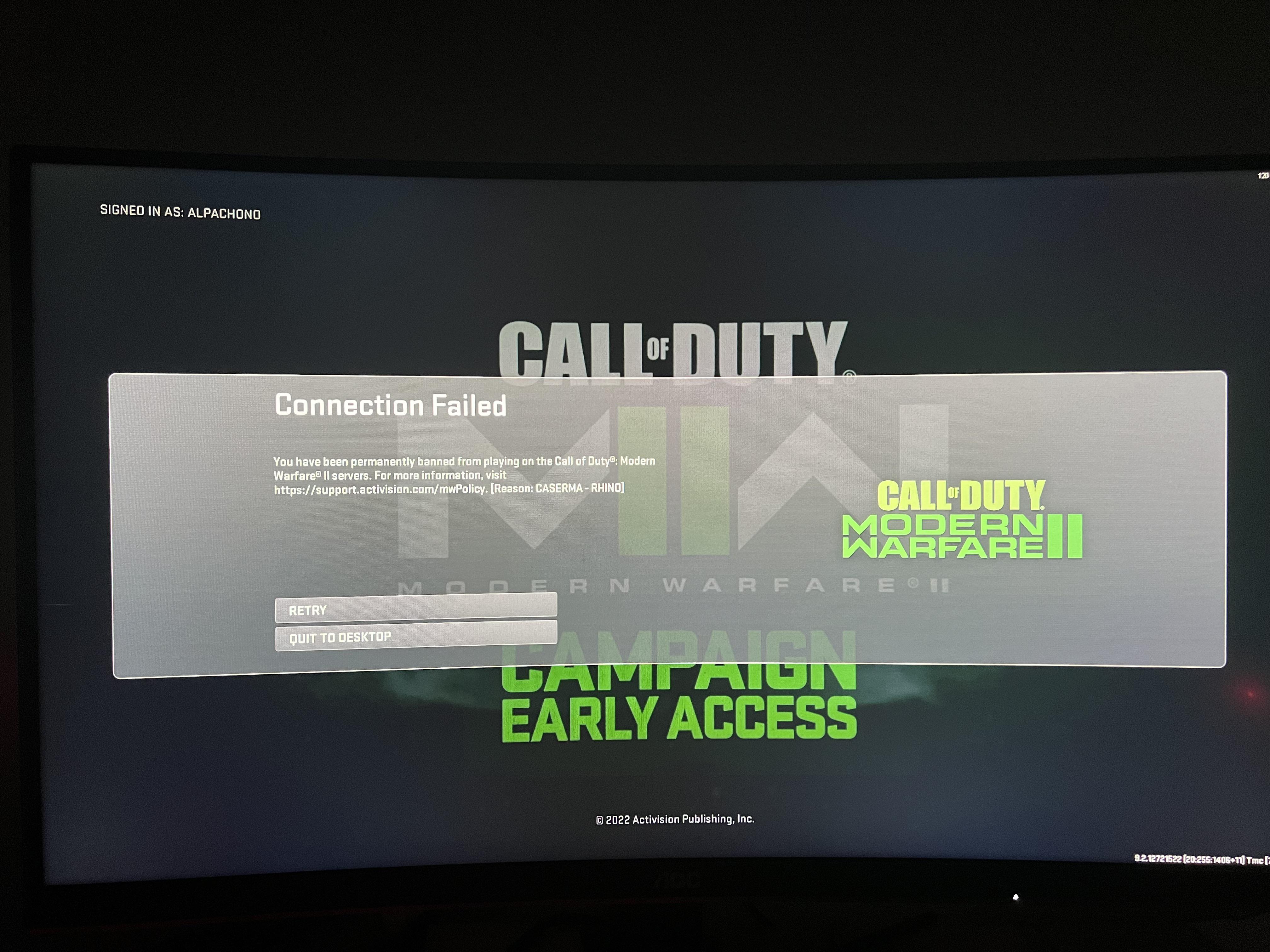 False banned on MW Cant play campaign r/modernwarfare2