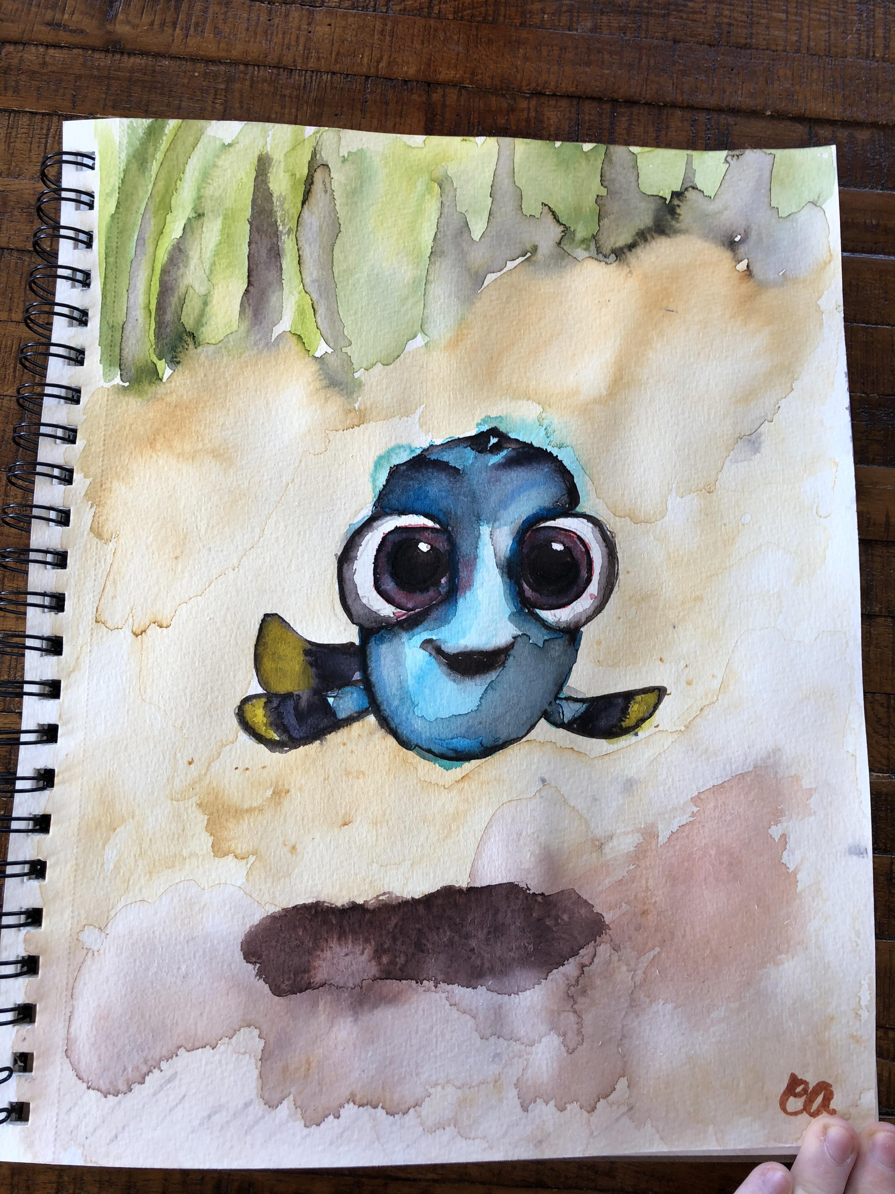 My watercolor painting of little Dory. r/disney