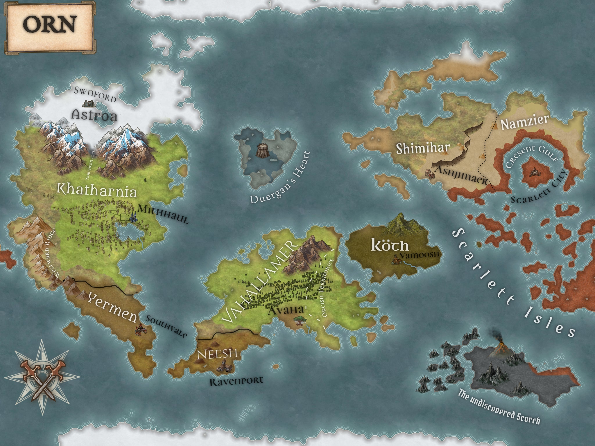First time making a map ever, made world for fantasy novel I have an