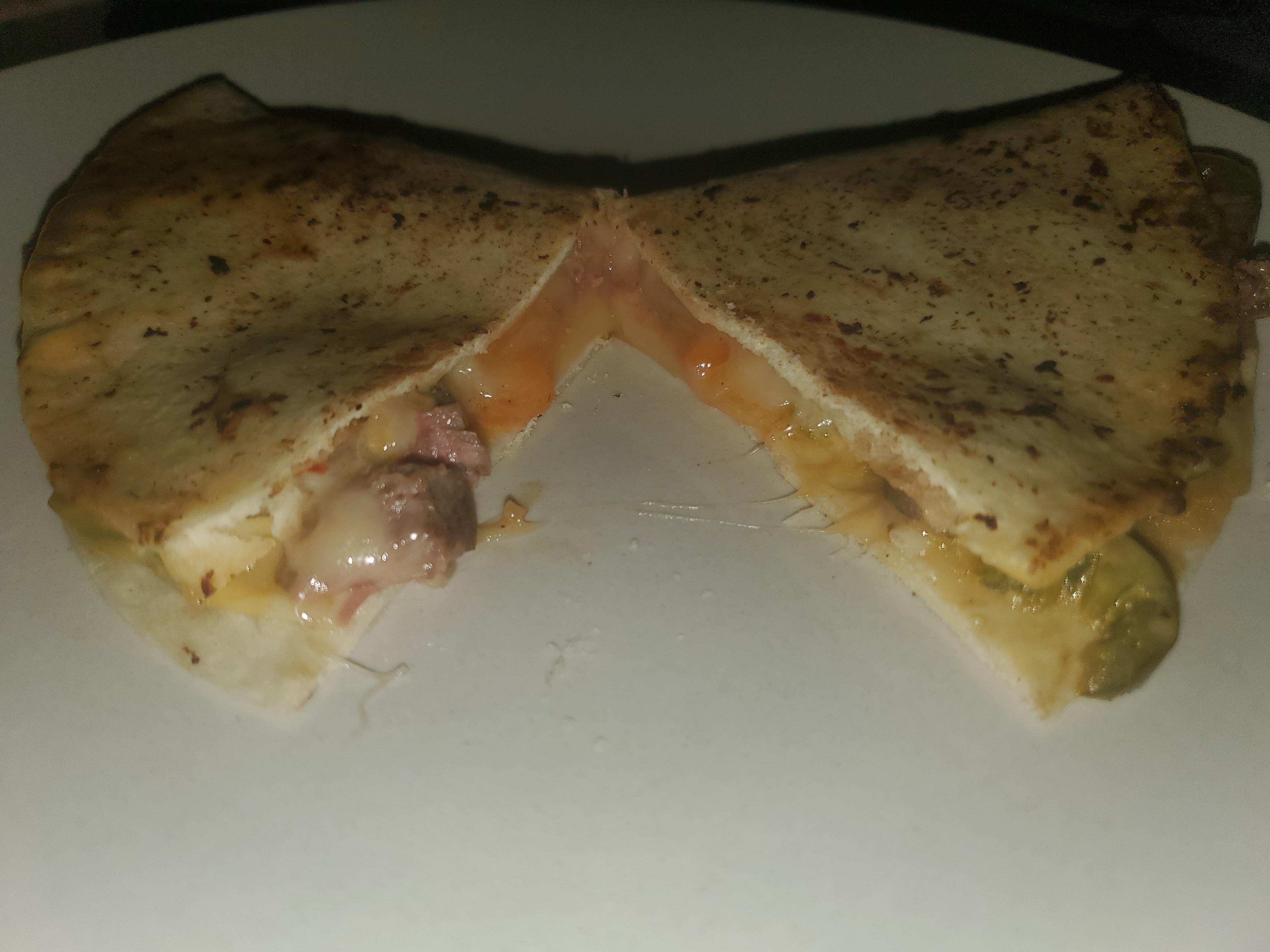 Ribeye Steak quesadilla. Cutoff pieces from a 15lb ribeye I carved out