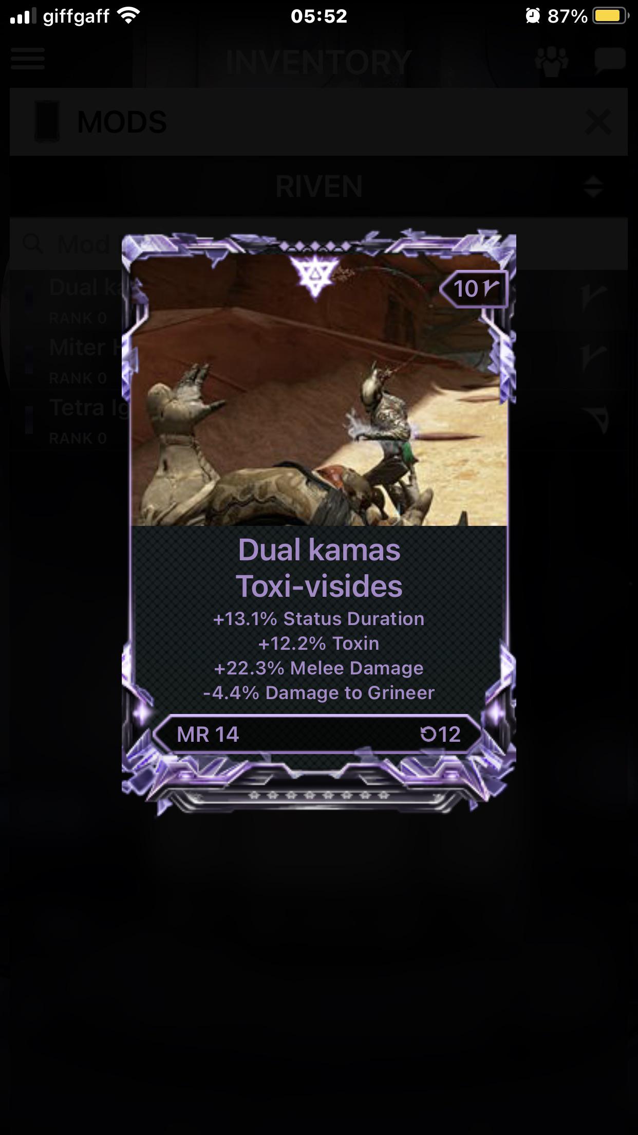 This a good dual kamas riven or should I reroll? r/Warframe