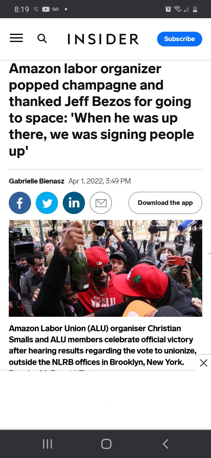 amazon employees unionize and thank jeff bezos for going into space