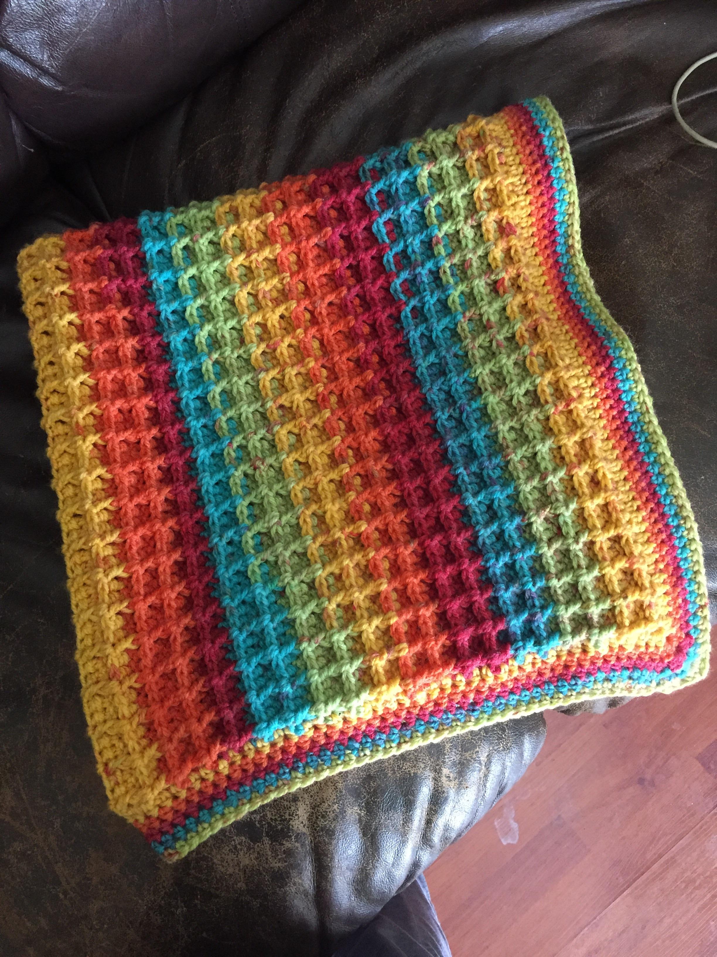 Waffle stitch baby blanket. Caron Cakes Rainbow Sprinkles. r/crochet