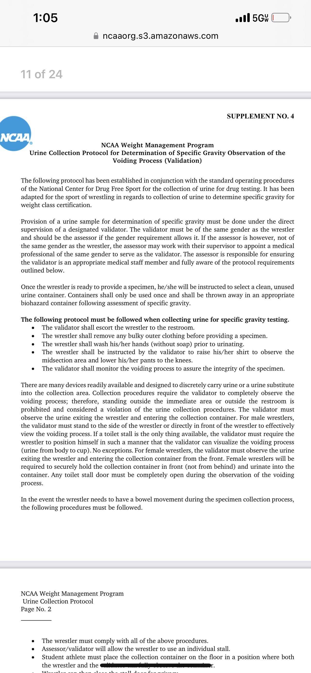 Drug test for male wrestlers requires all bottoms to be lowered to the
