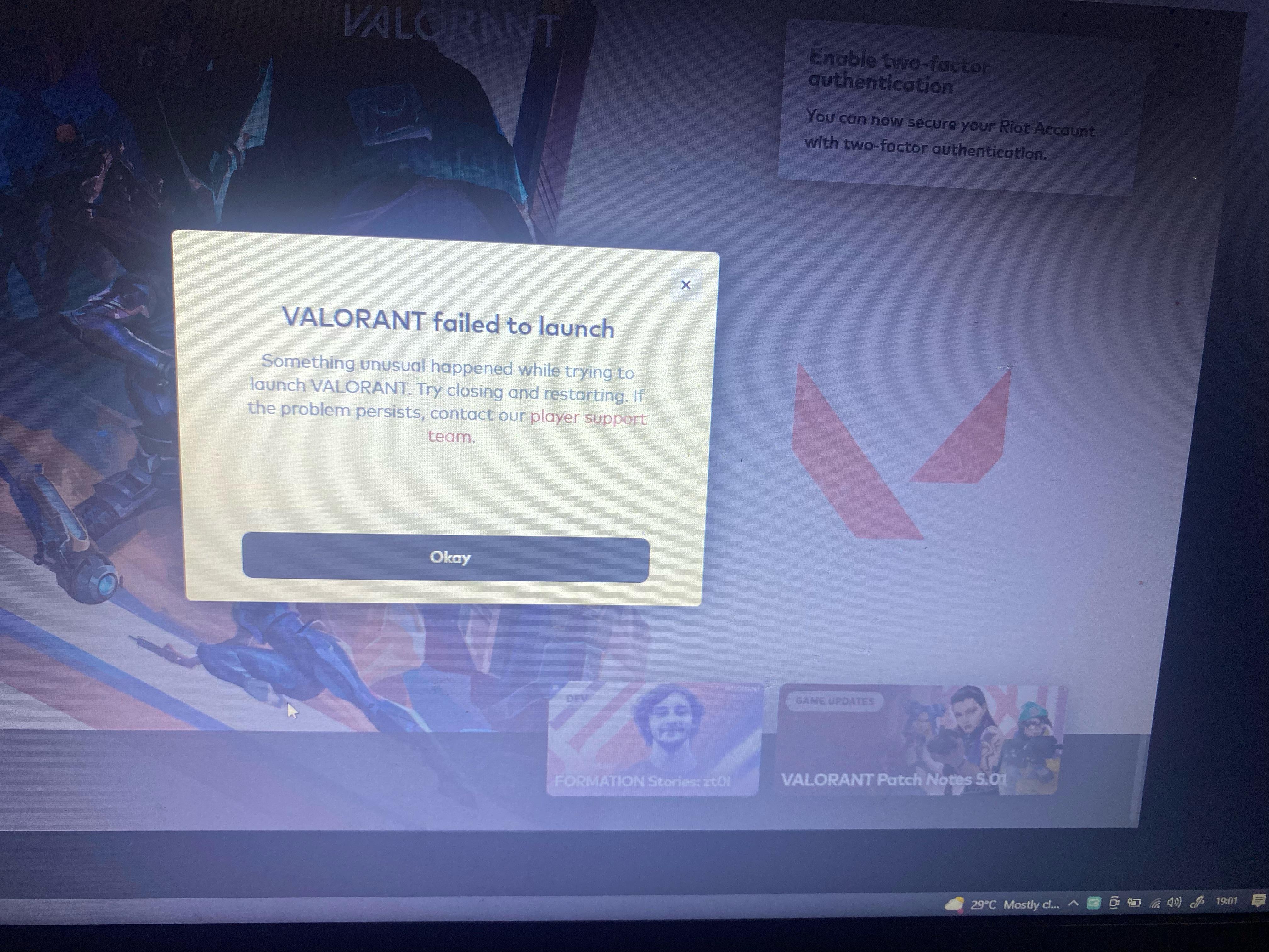 Valorant isn’t running, I keep getting this error. Please help me up(04)