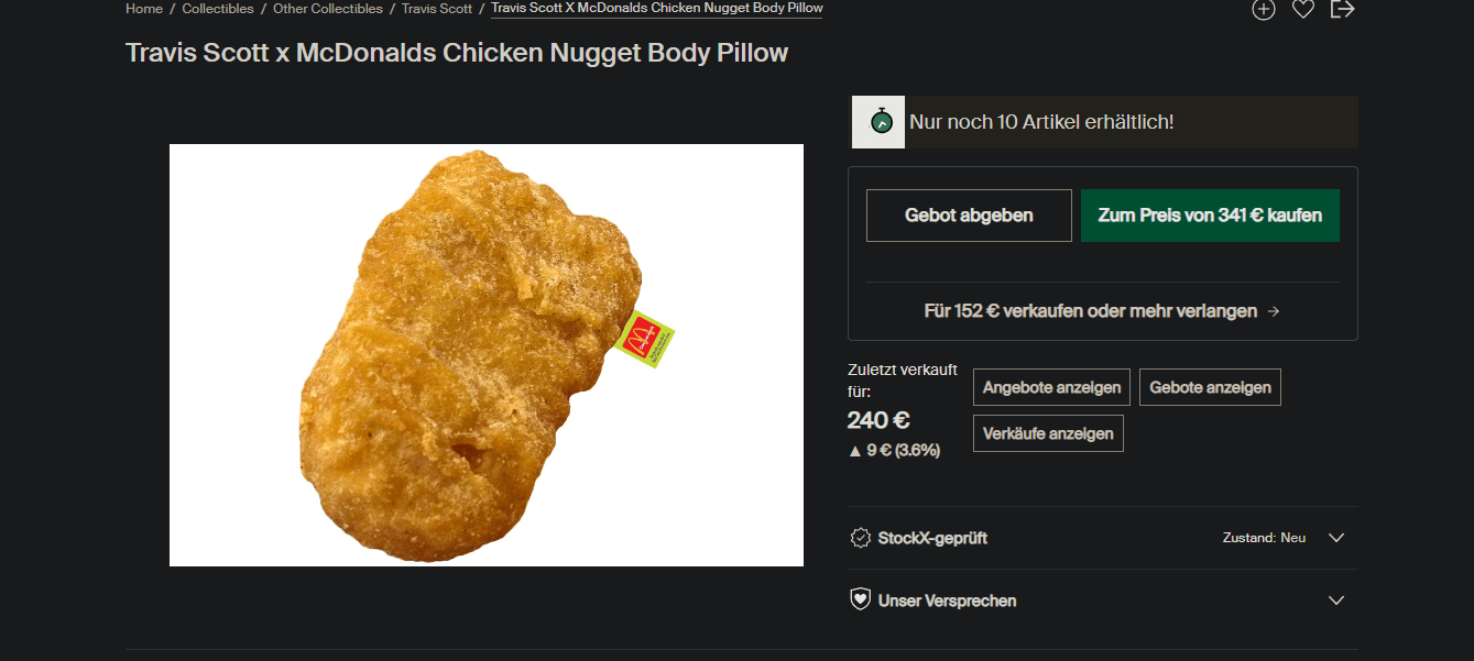 W2C travis scott Chicken nugget body pillow r/Pandabuy