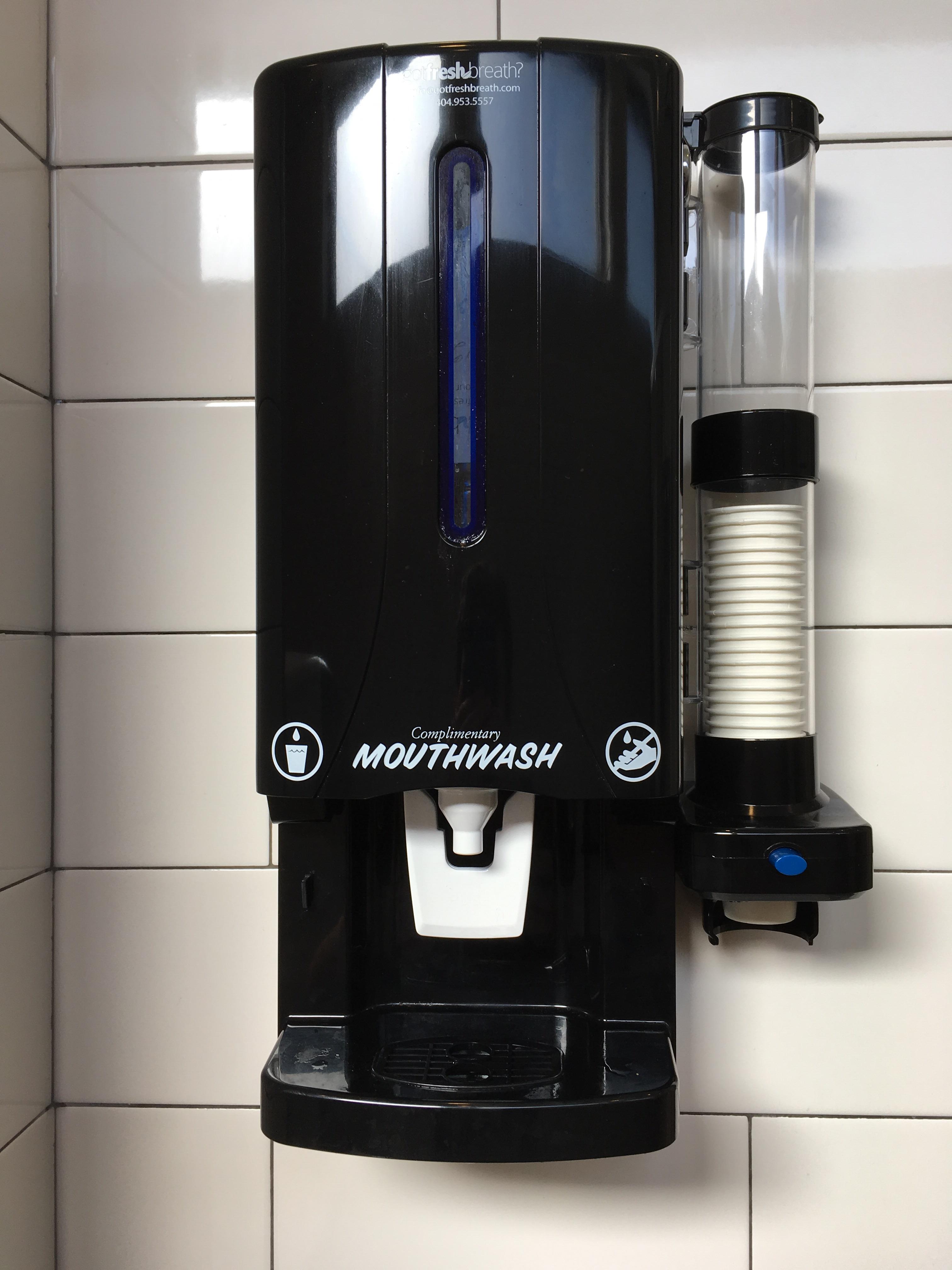 This chick fil a has a complimentary mouthwash dispenser r