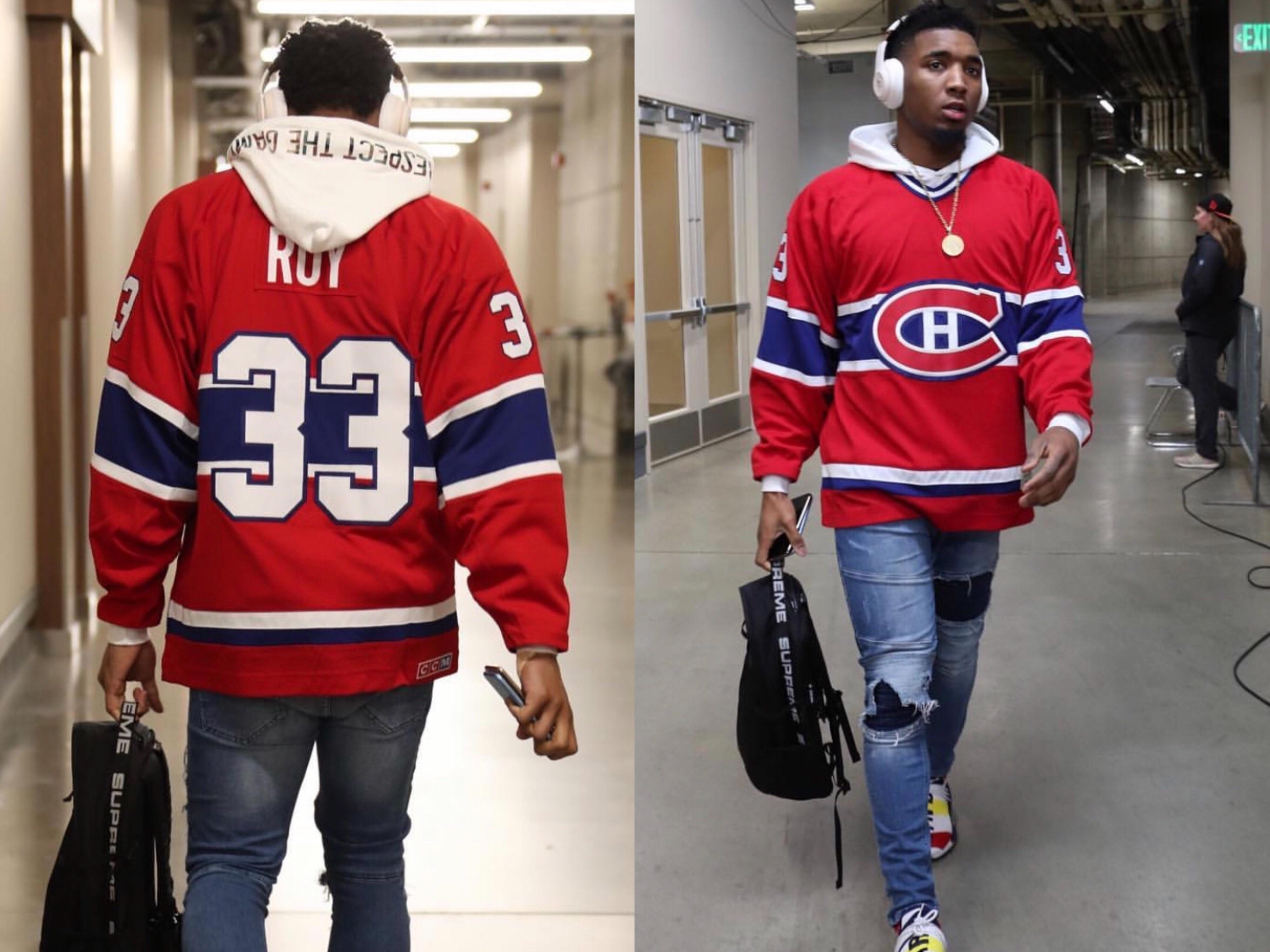 NBA star Donovan Mitchell rocked a Patrick Roy jersey as his pergame