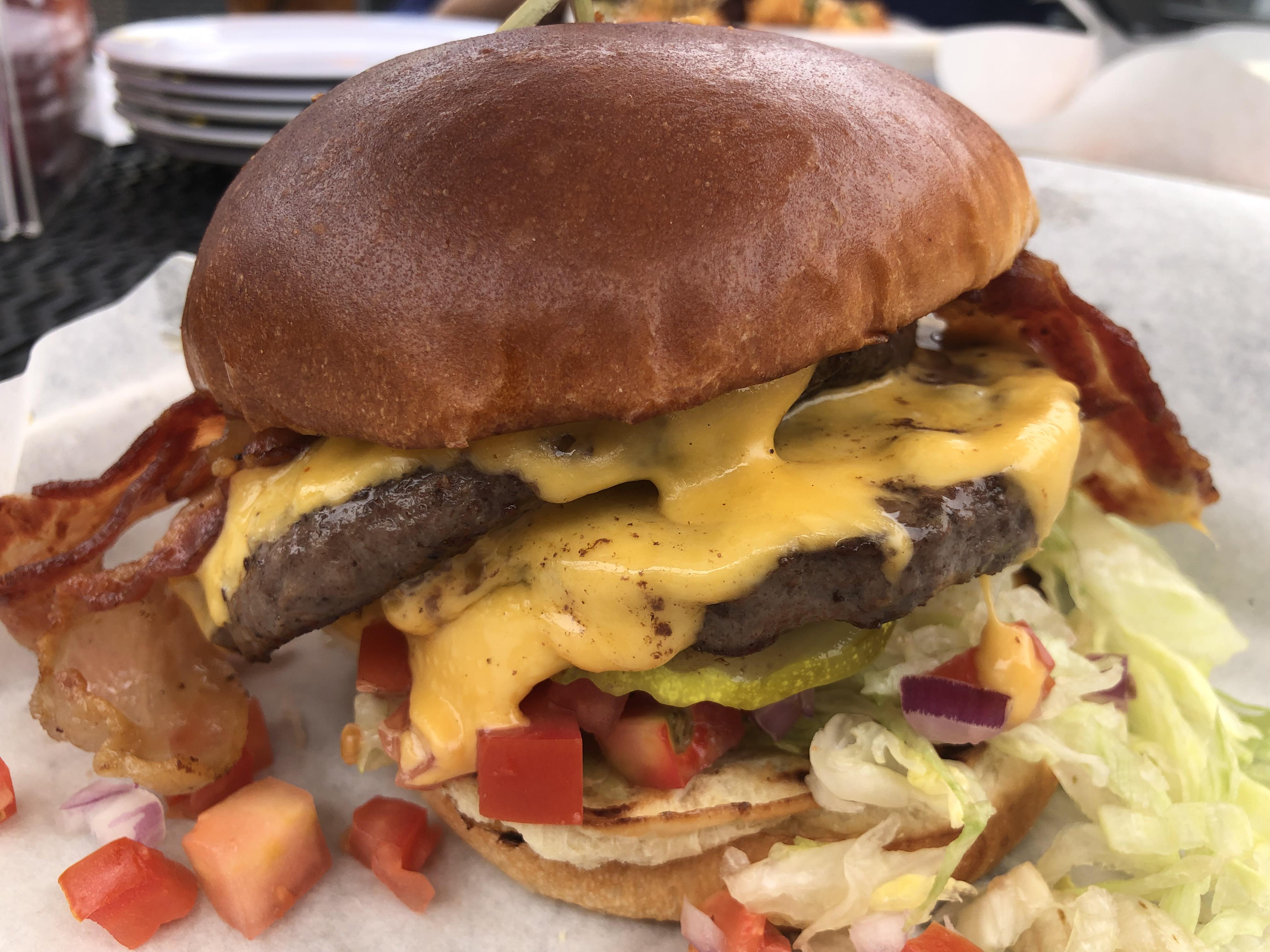 Classic double cheeseburger w/ bacon from Beacon Tap in Des Plaines, IL