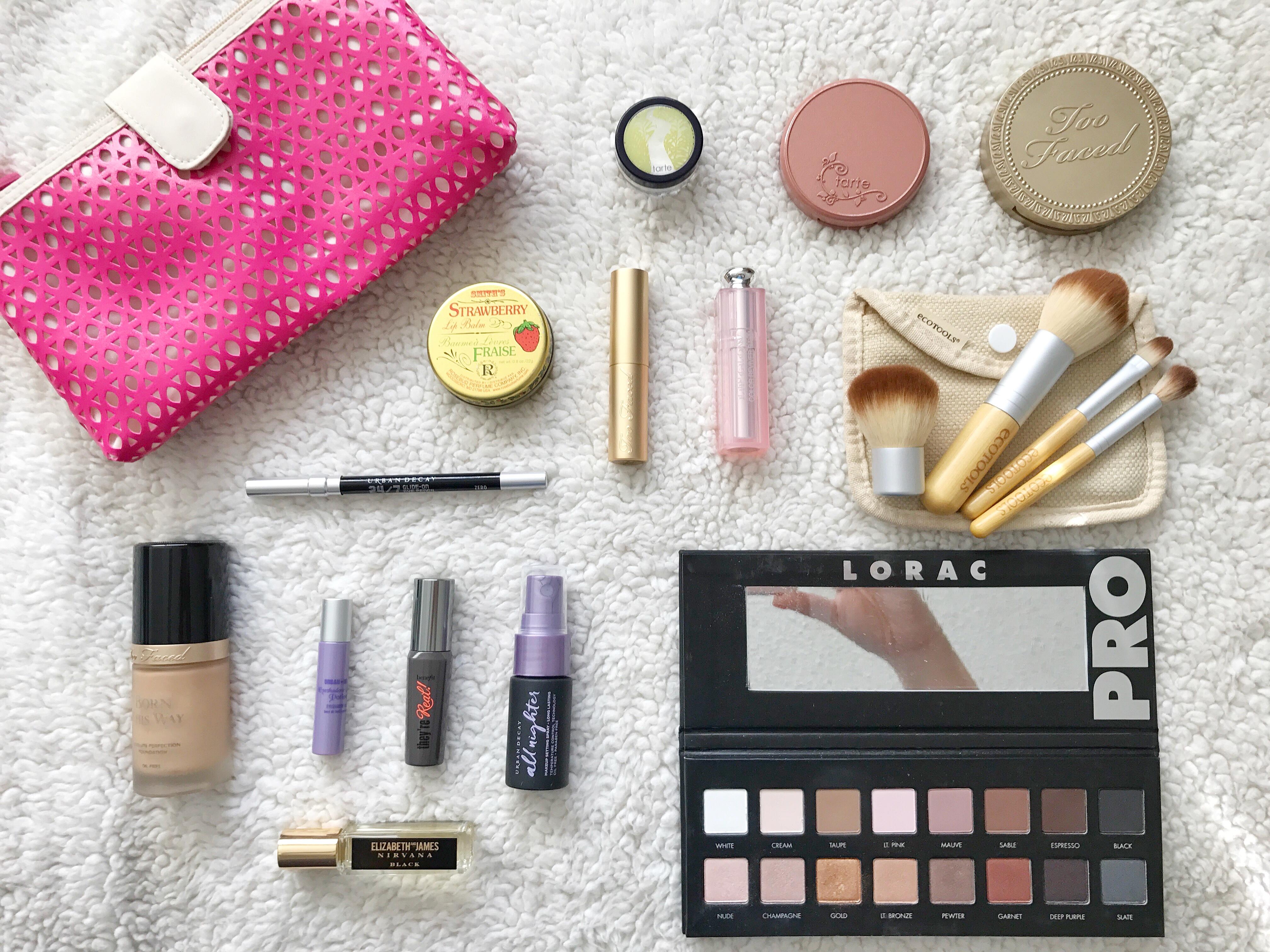 My "I'm too cheap to pay for luggage" travel makeup kit r/makeupflatlays