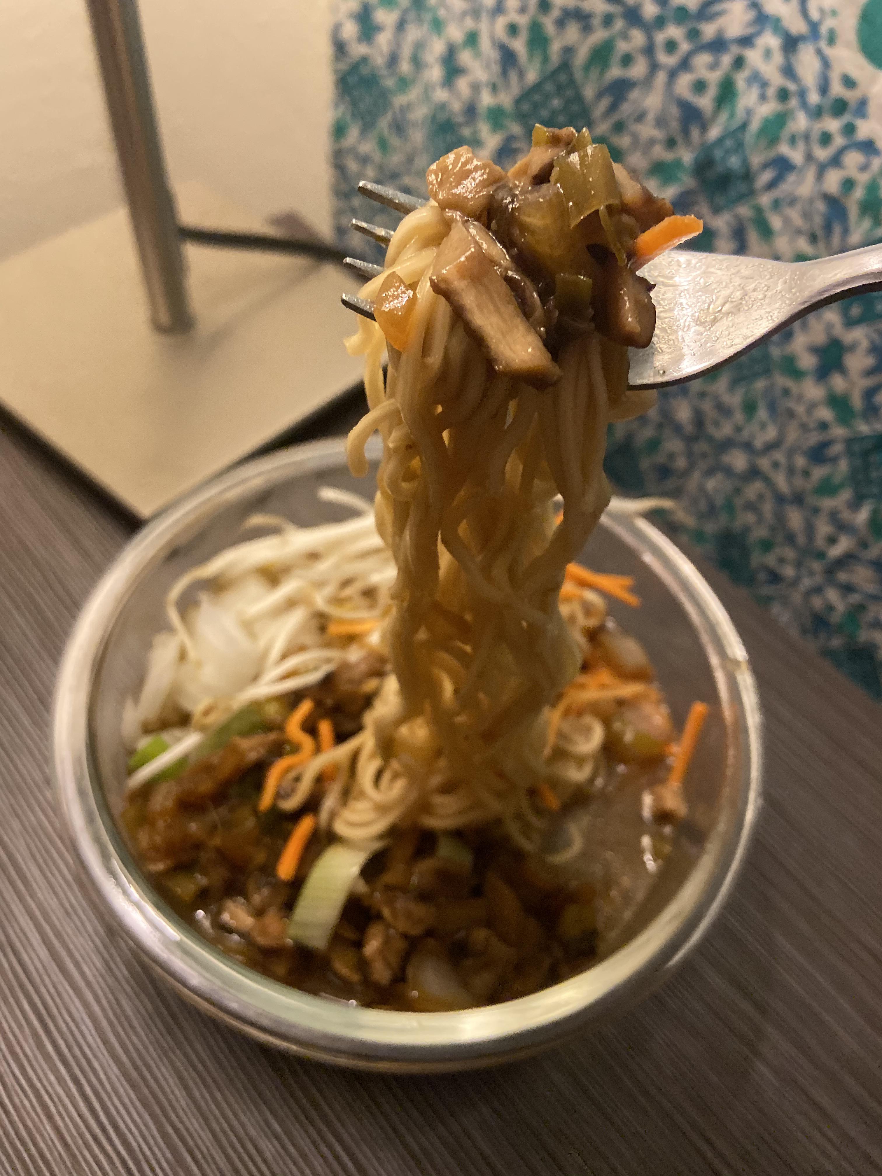 Vegetarian shoyu/shio ramen with shiitake mushrooms, leeks, bean