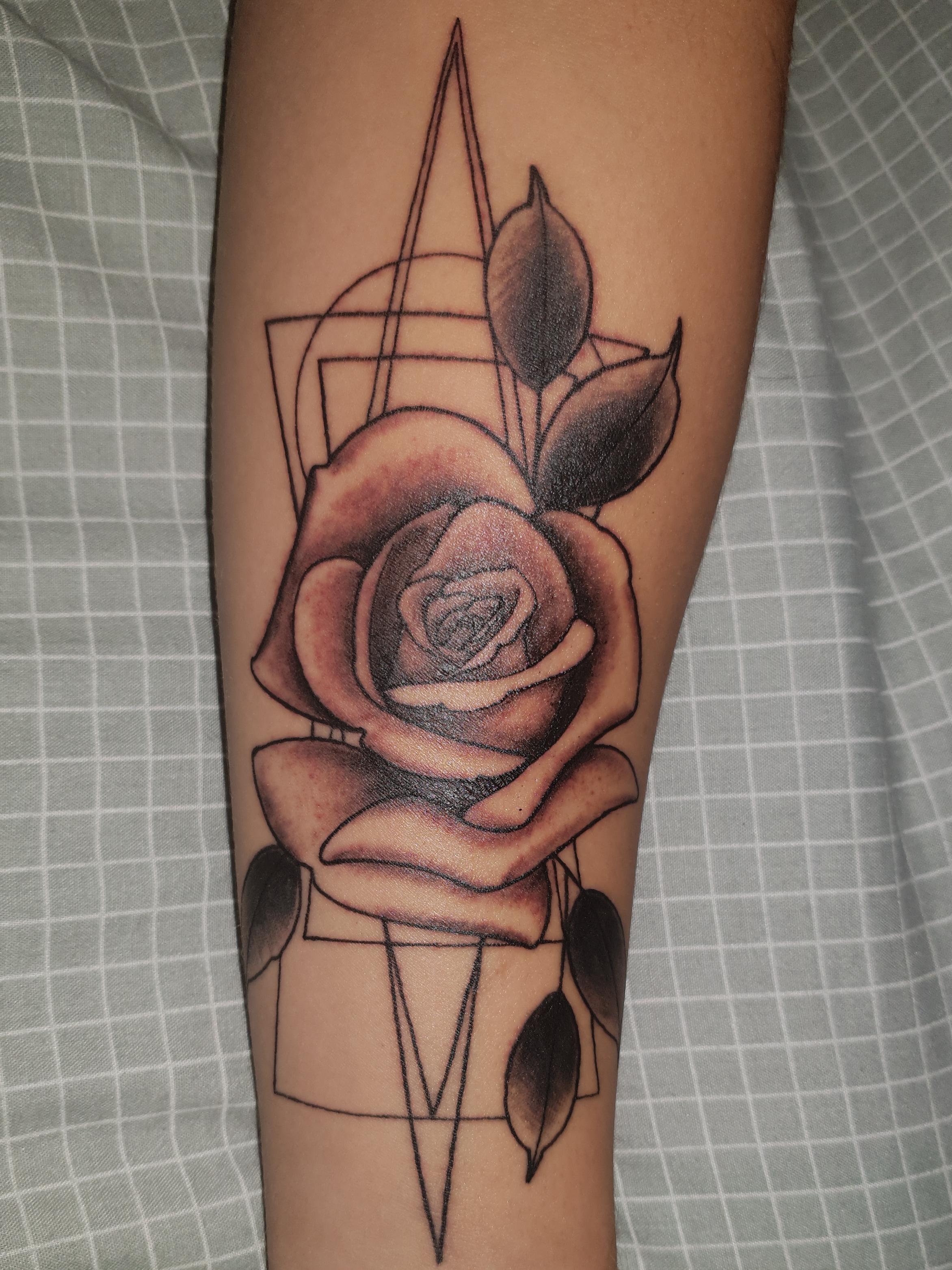 Geometric rose by Samantha at Freestyle tattoo in Canberra, Australia