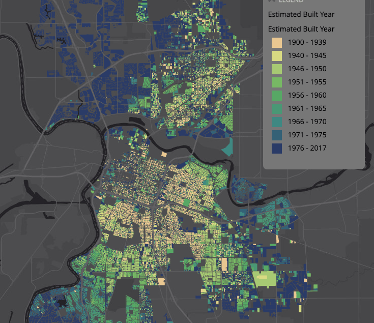 Amazing Sacramento housing map color coded to decade built. You can see
