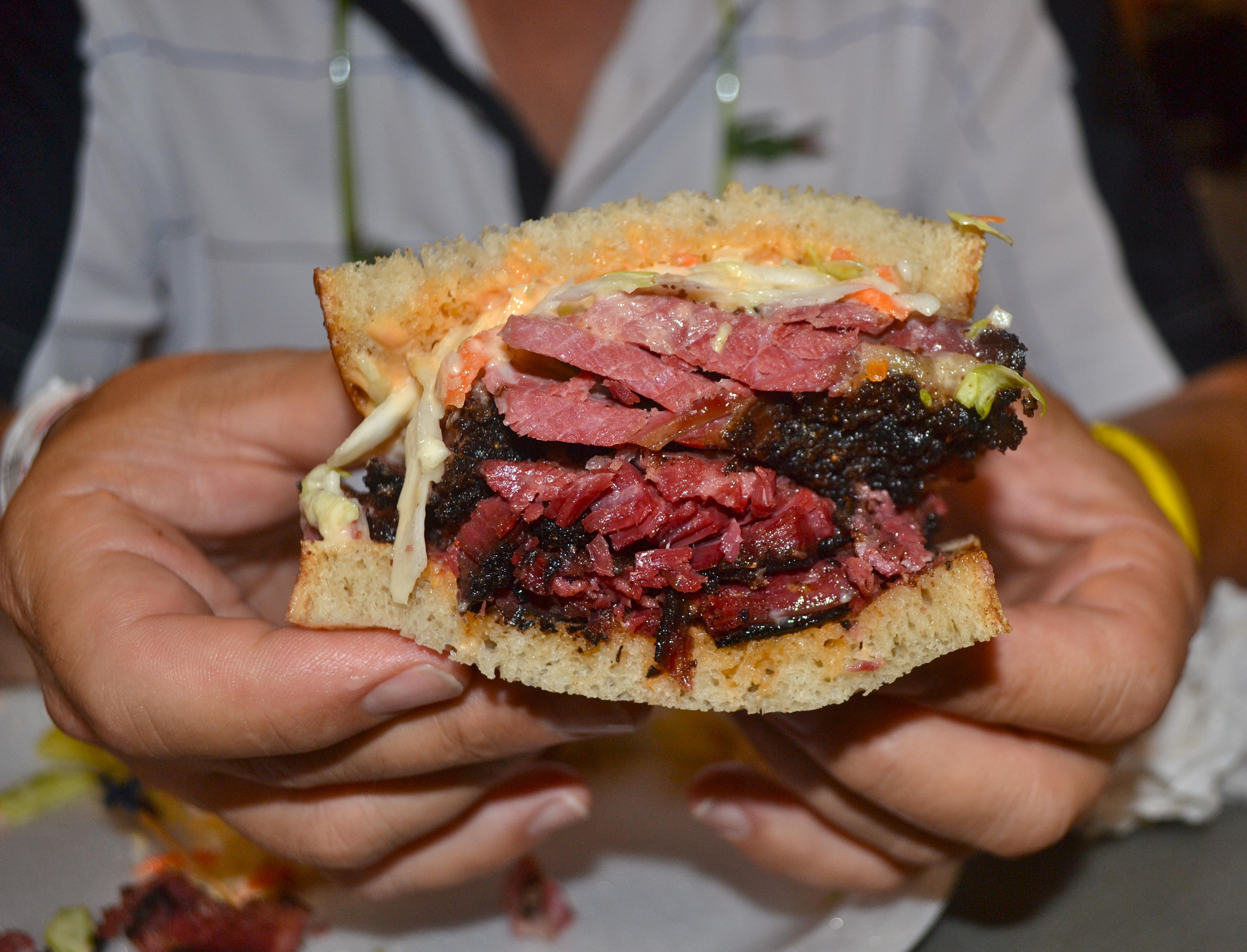 Thick cut pastrami Reuben sandwich at Reading Terminal Market in Philly