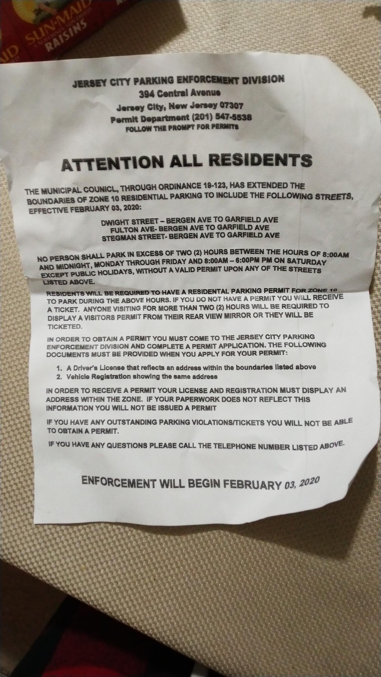 Zone 10 Parking Permit change? r/jerseycity