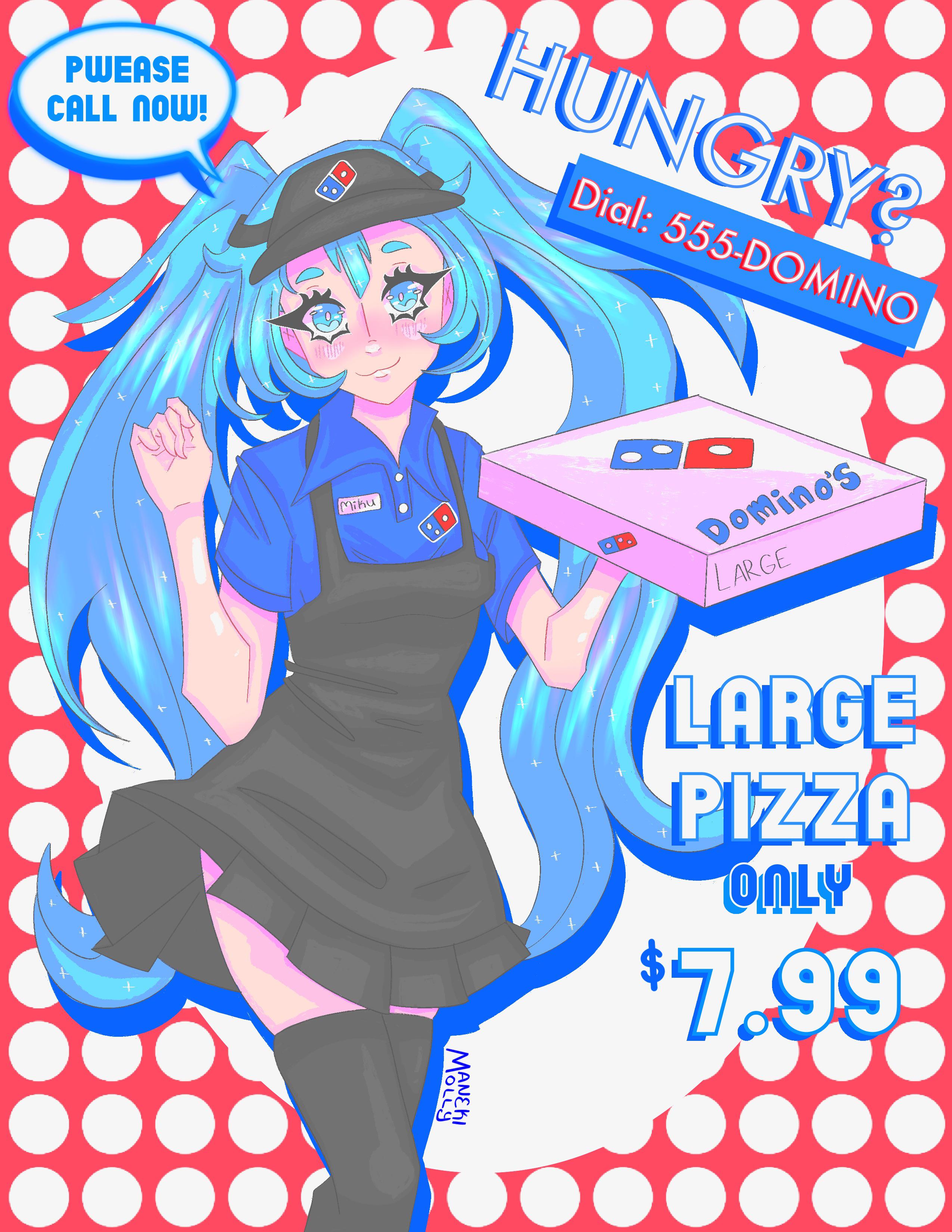 dominos miku!!! (art by me, manekimolly on insta and twt!) r/hatsunemiku