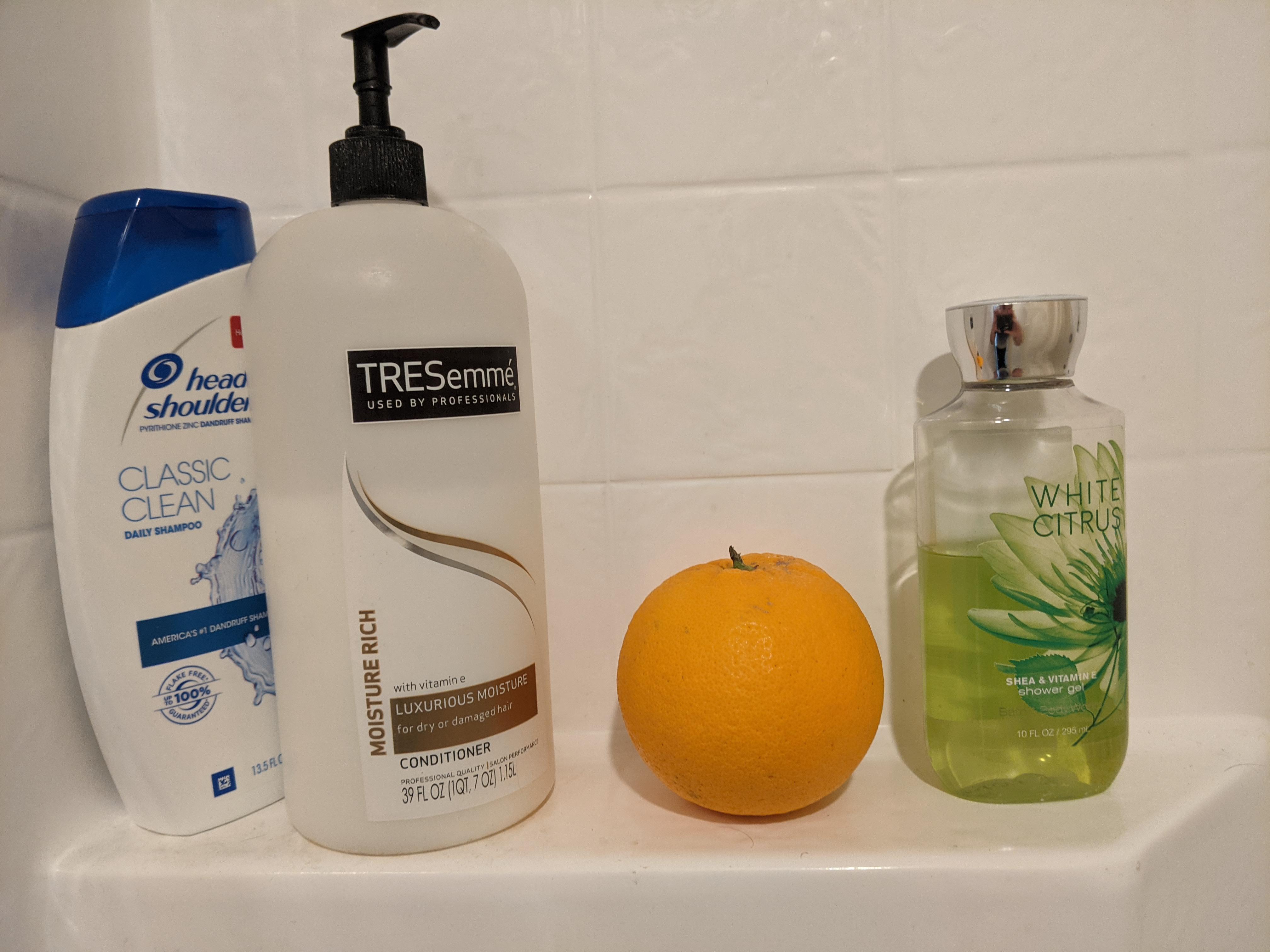 My mom's tree has produced a worthy Orange. Behold! My first Shower