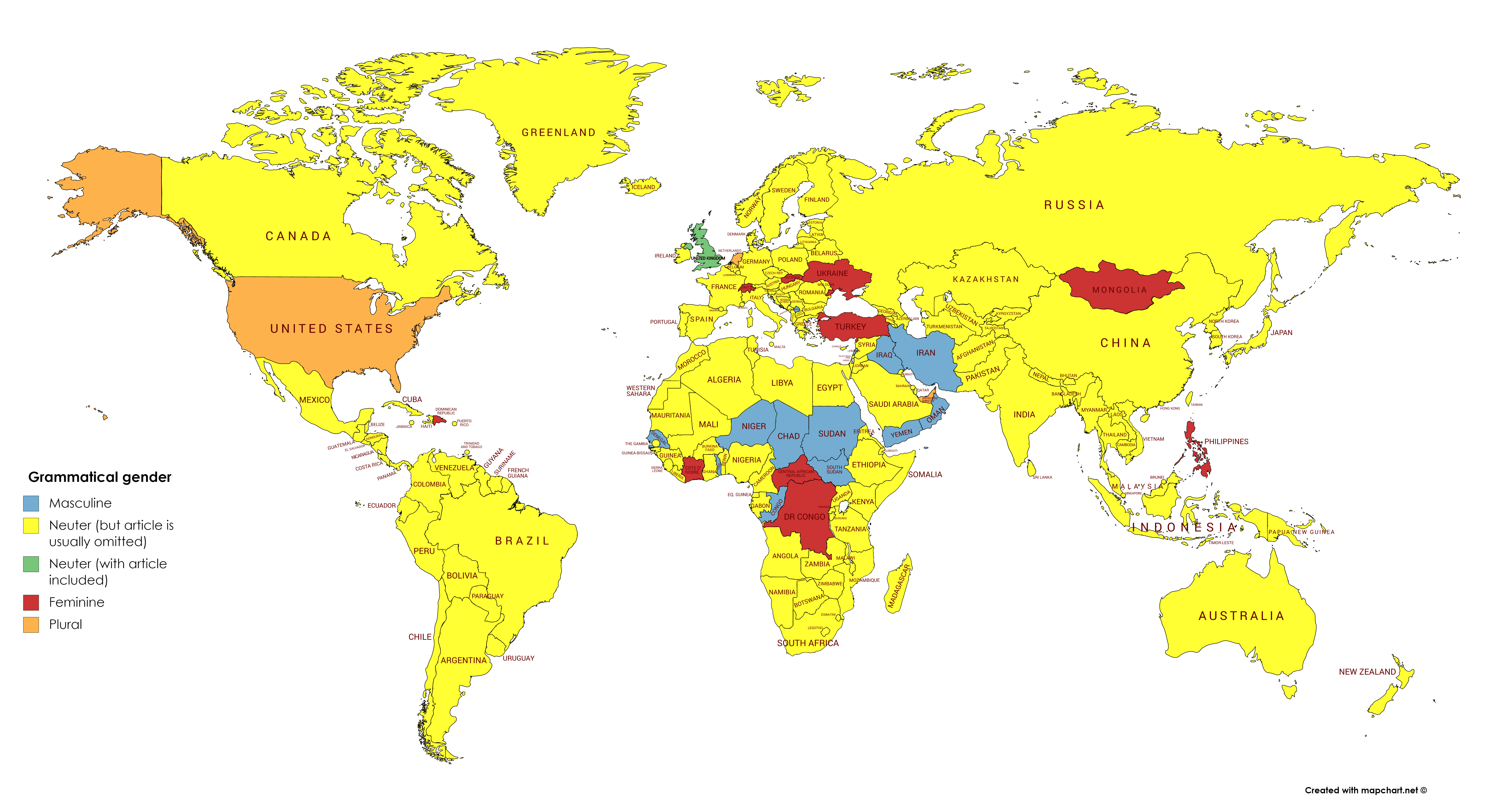 Grammatical Gender of Countries in German r/MapPorn