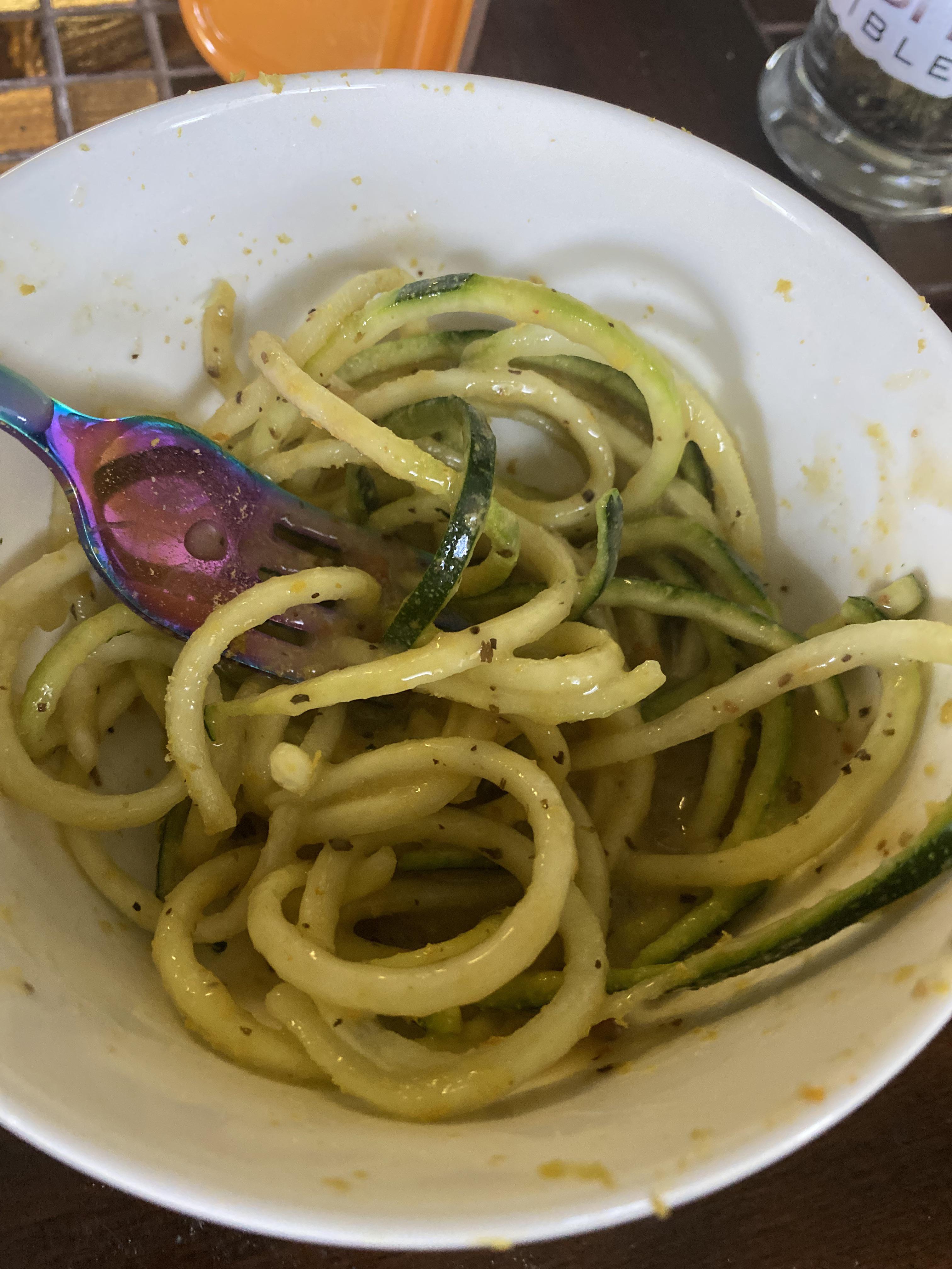 Zoodles! Super easy. Added some nutritional yeast, garlic and sugar
