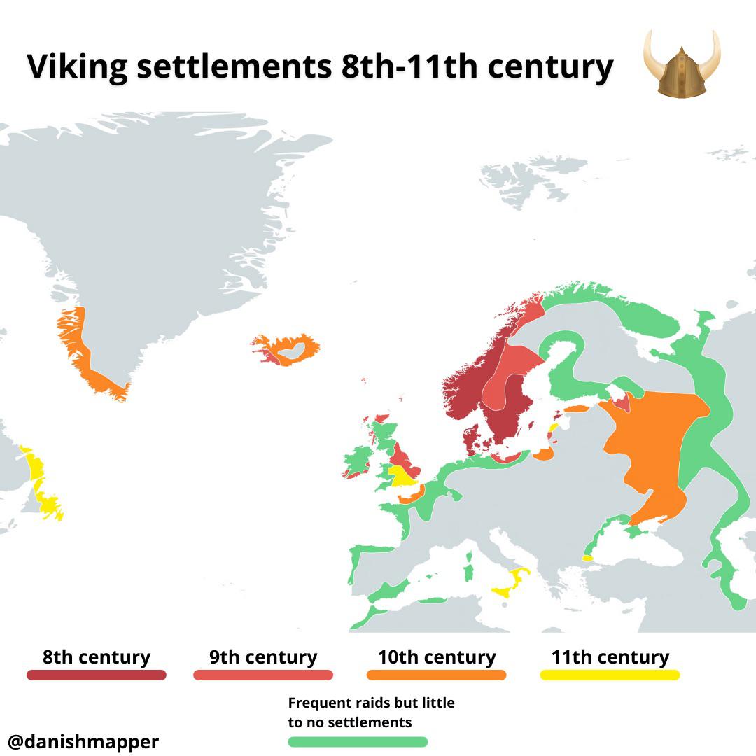 Viking settlements 8th11th century AD r/MapPorn
