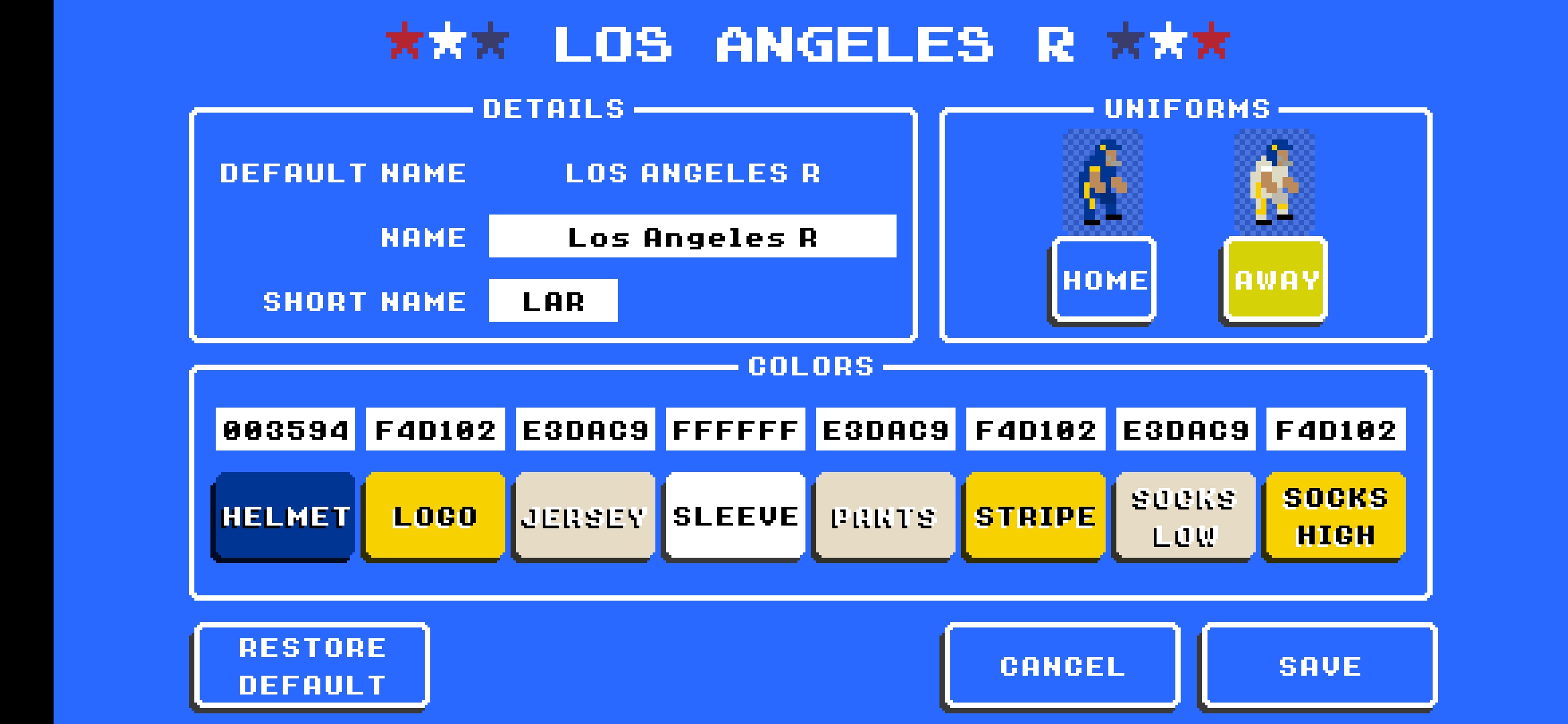 Playing Retro Bowl and trying to get the right Hexcode for the away