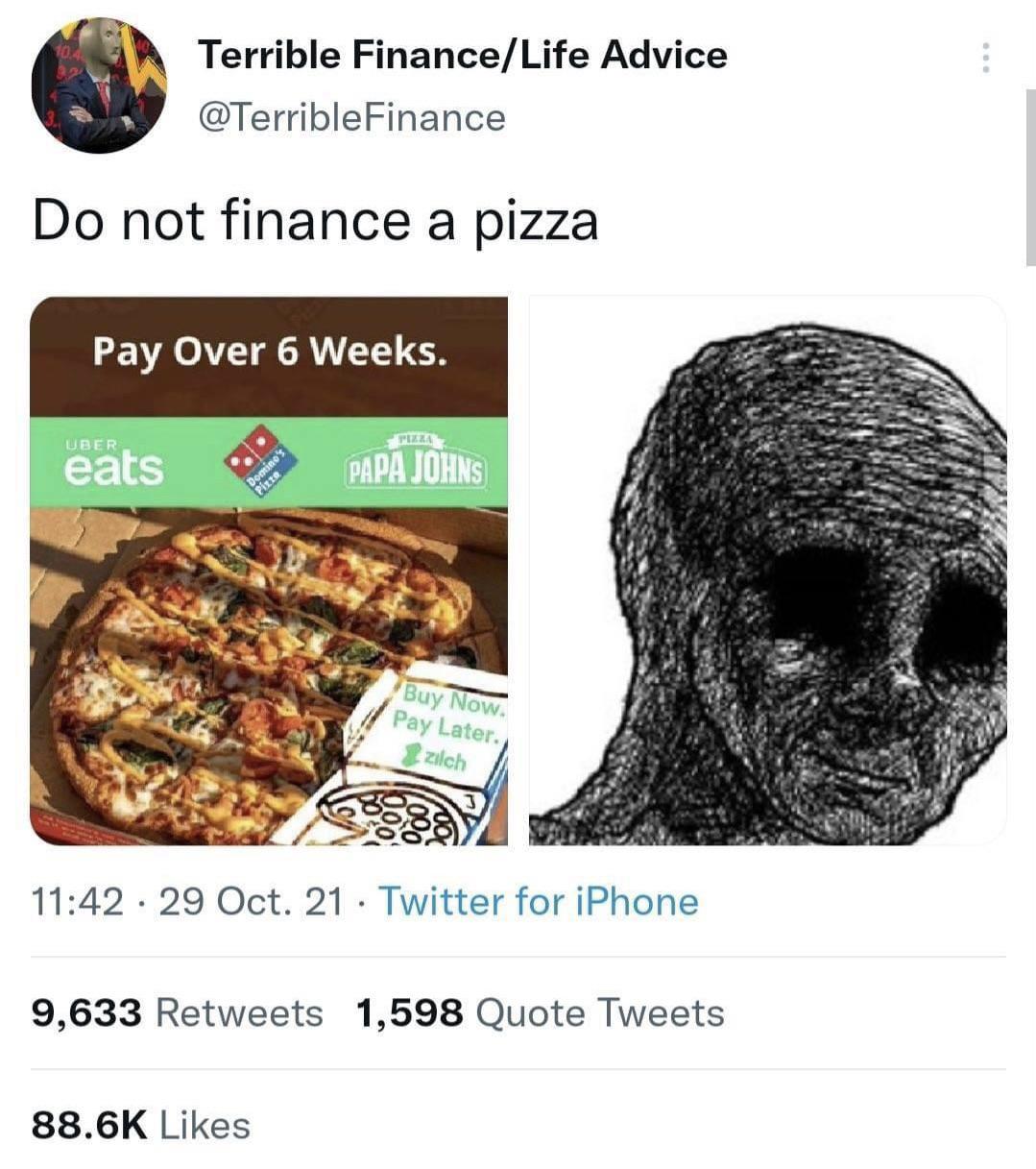 Finance your pizza. Mortgage your future. What America means to me. r