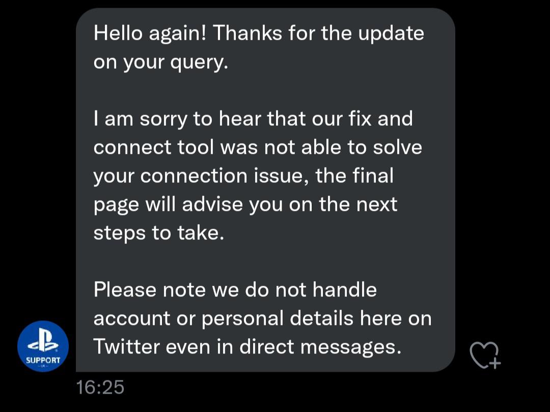 Sony/ PlayStation Support the last page they mention doesn't help as