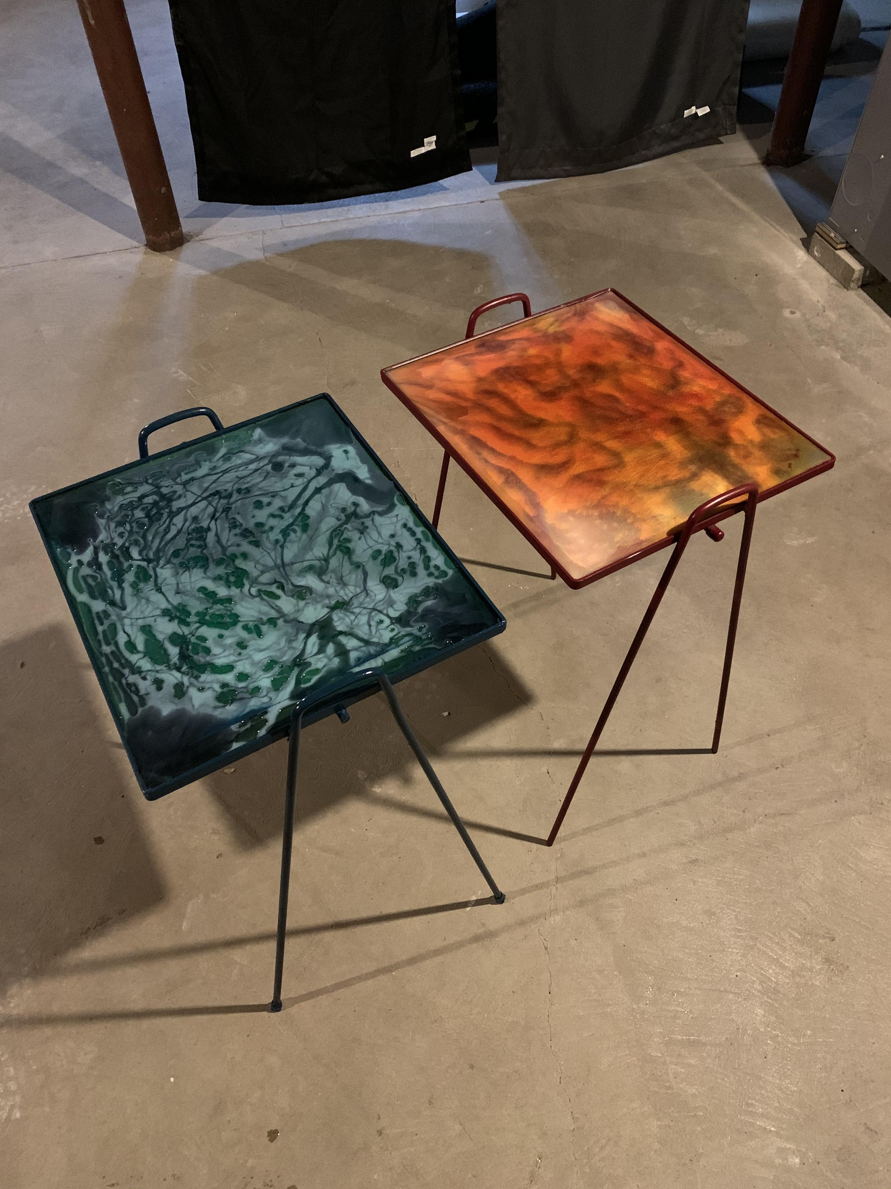 Upcycled these old TV dinner tables using epoxy resin and alcohol inks. r/somethingimade