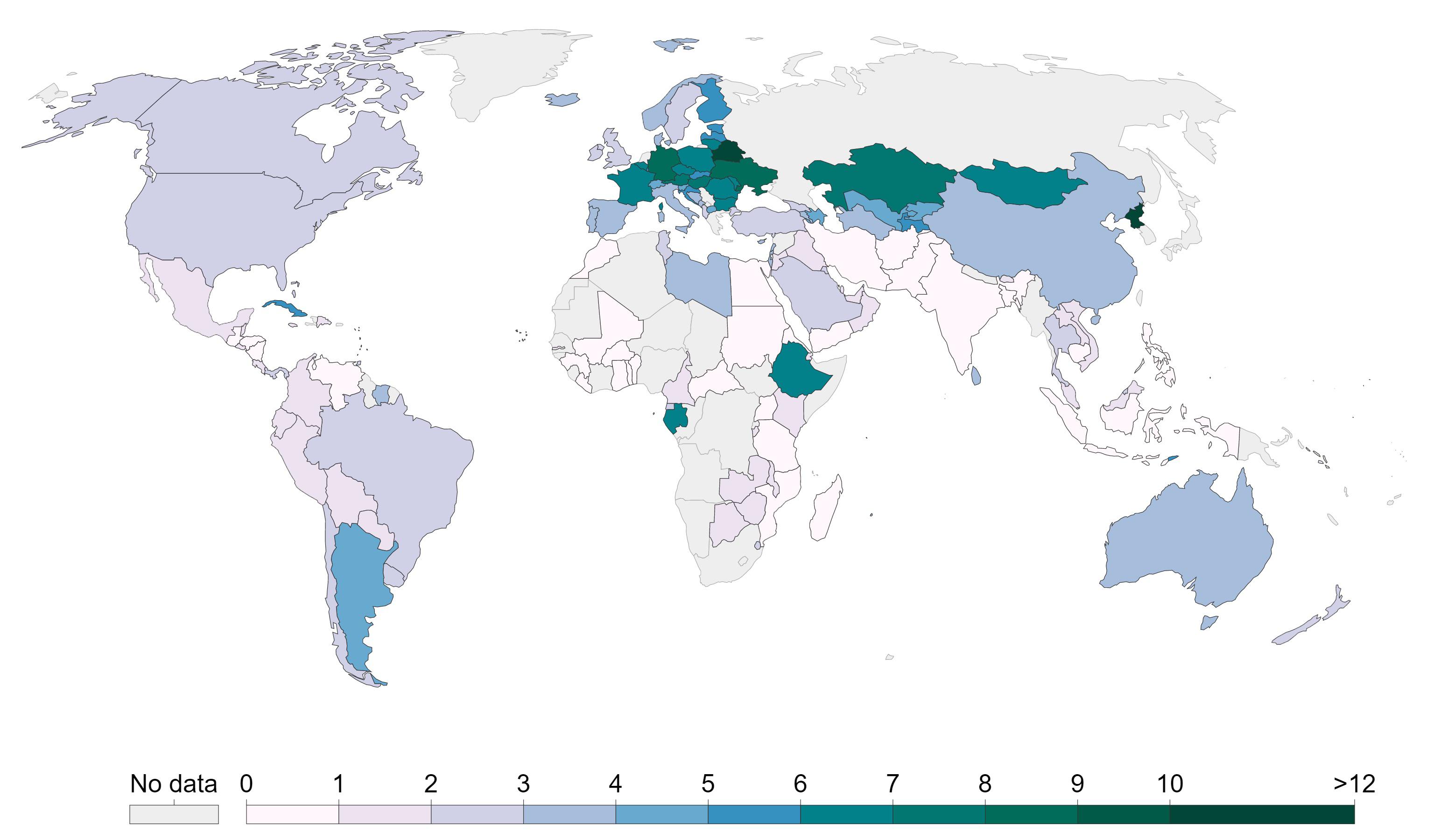 Hospital beds per 1,000 people r/MapPorn
