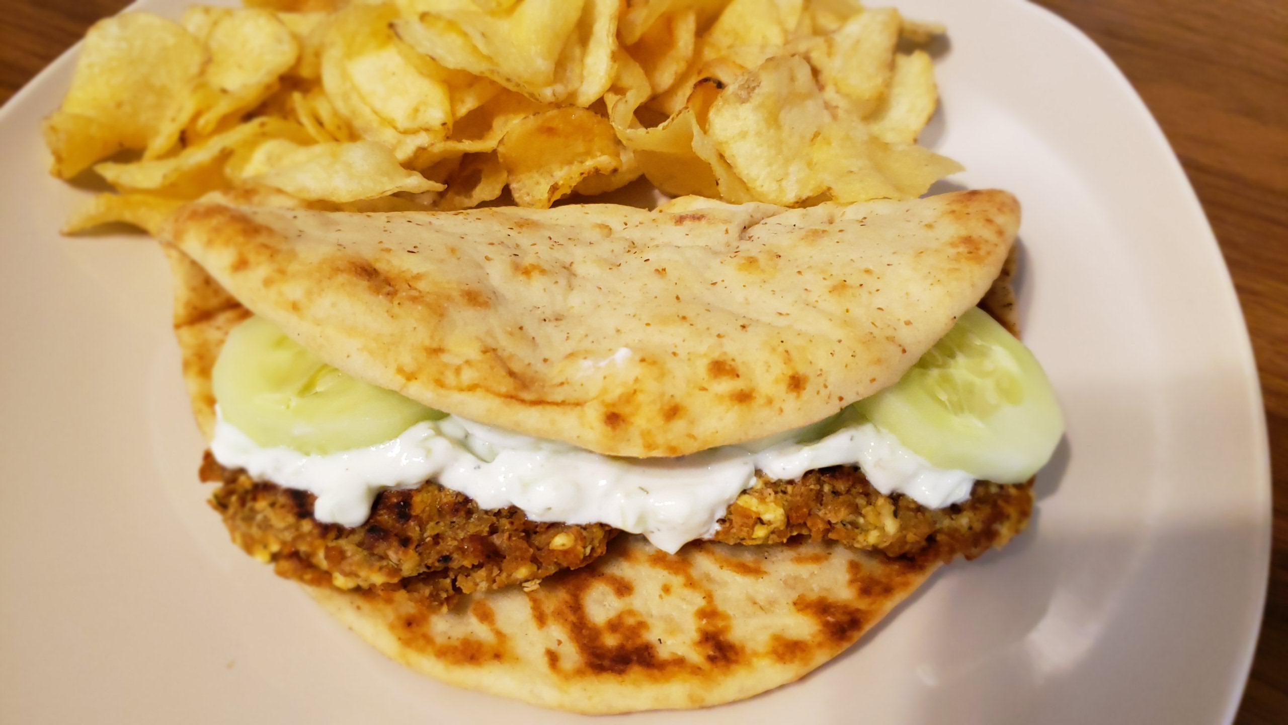 Gyros using Greek seasoning on TVP and homemade tzatziki r/vegetarian
