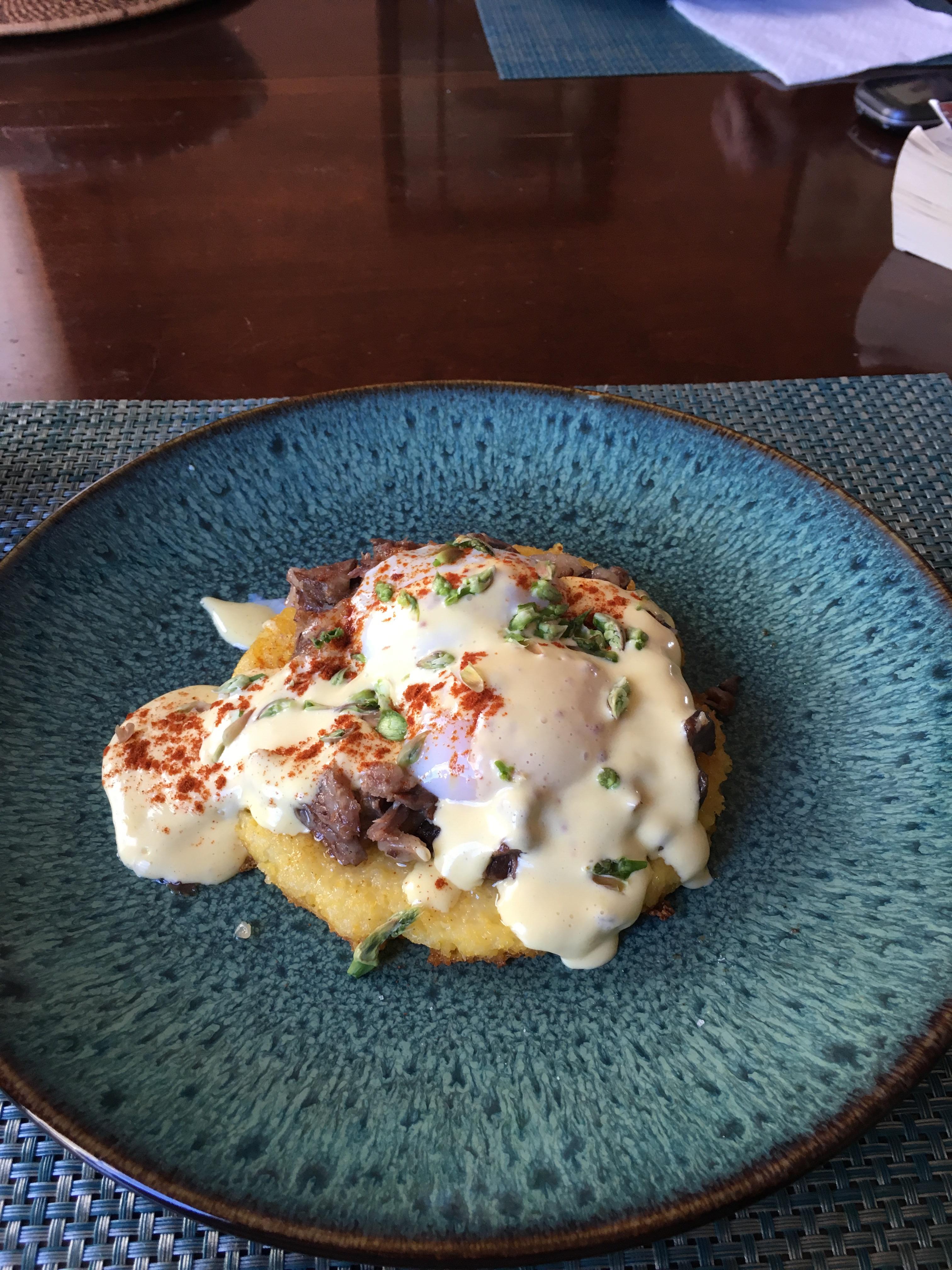 [Homemade] ShortRib Eggs Benedict on Pan Fried Polenta Cake r/food