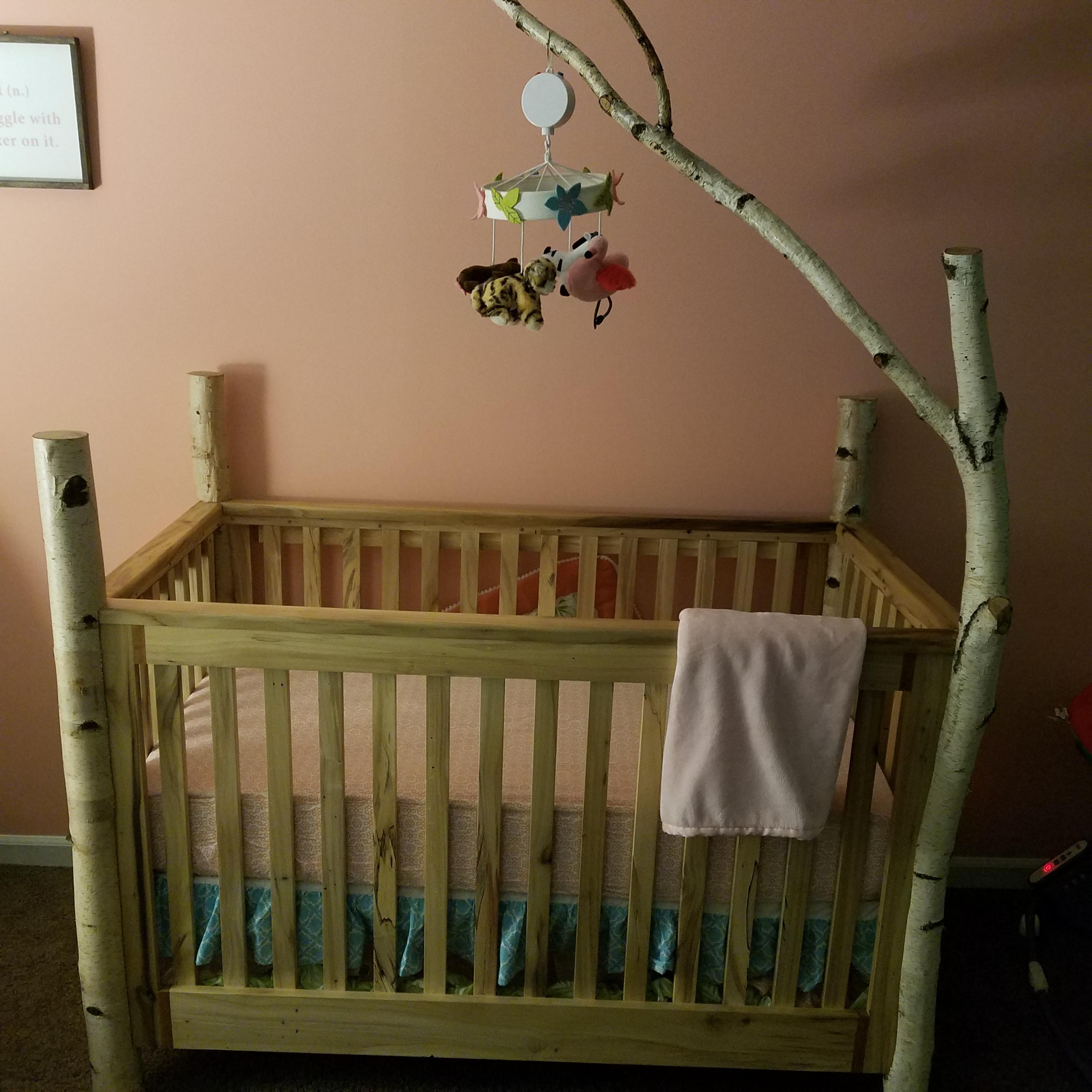 My daughter's crib, cut from raw poplar logs from my grandfather's tree