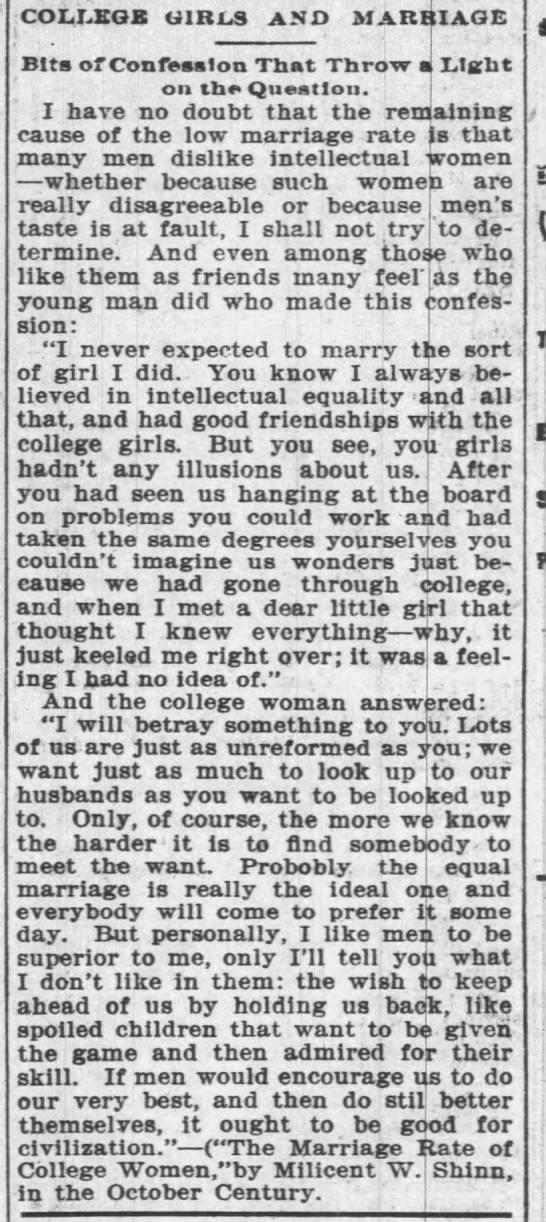 College Girls and Marriage, The Nebraska State Journal, 26 Sep 1895