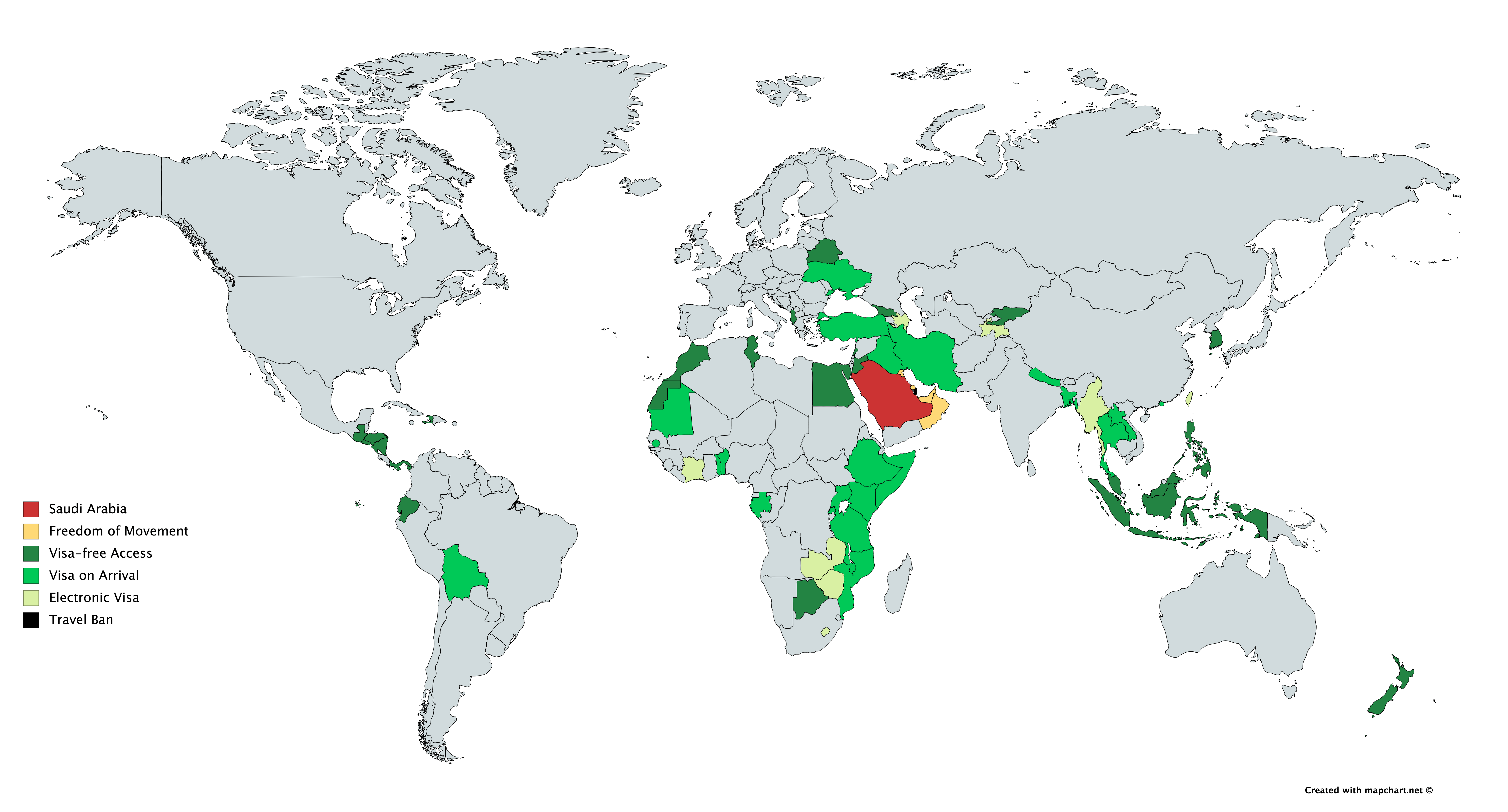 Visa Requirements for Saudi Arabia Citizens r/MapPorn