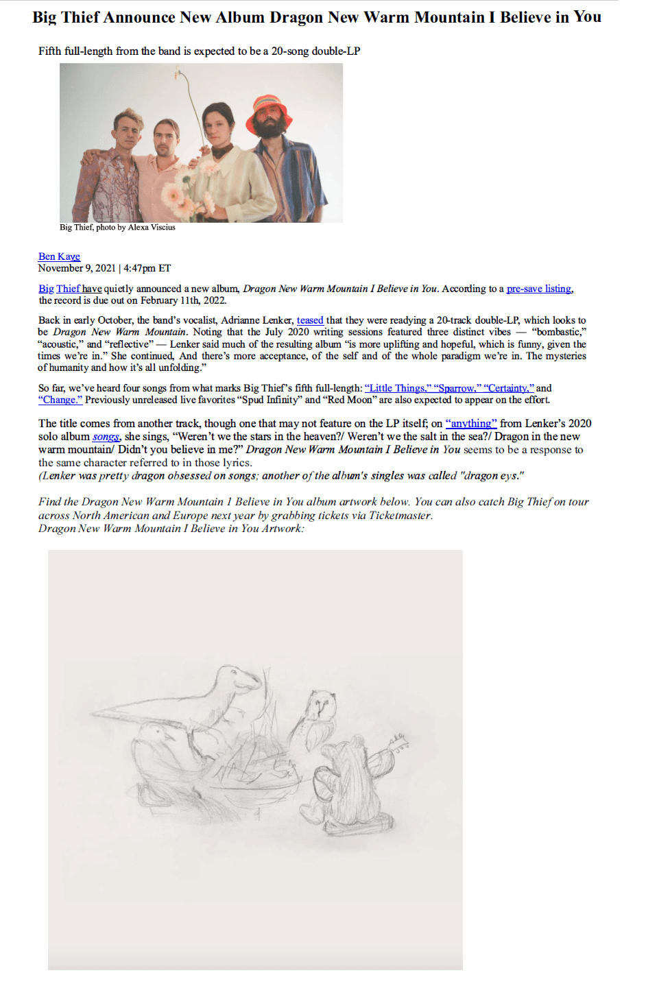 Article about New 20track Album out 11 February "Dragon New Warm