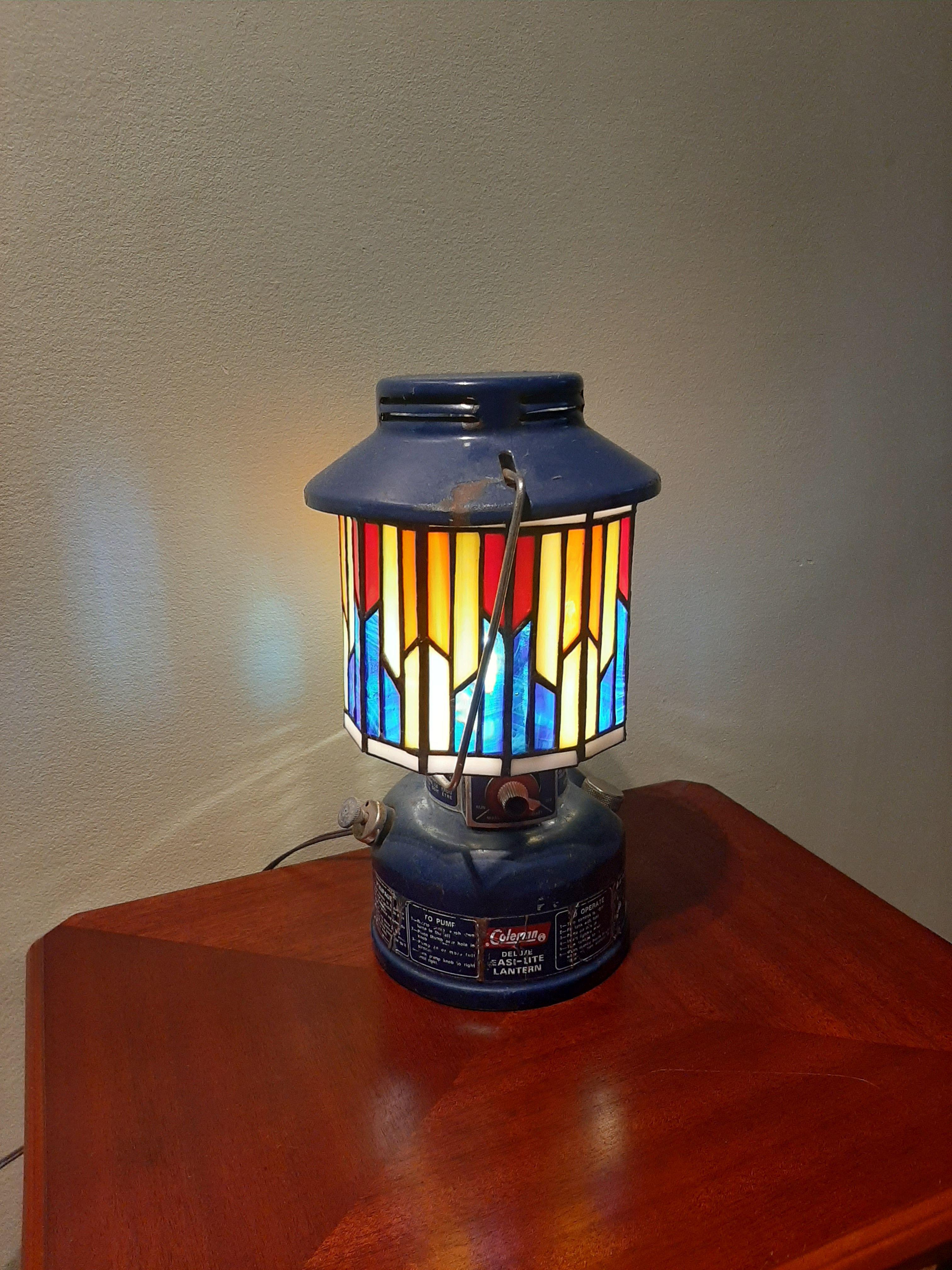 Converted an old camping lantern into a stained glass lamp r/StainedGlass